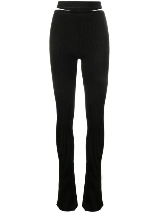 cut-out ribbed-knit flared trousers