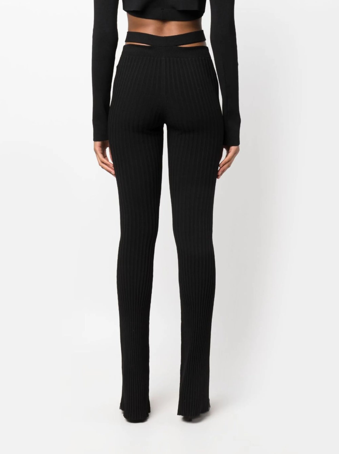 cut-out ribbed-knit flared trousers