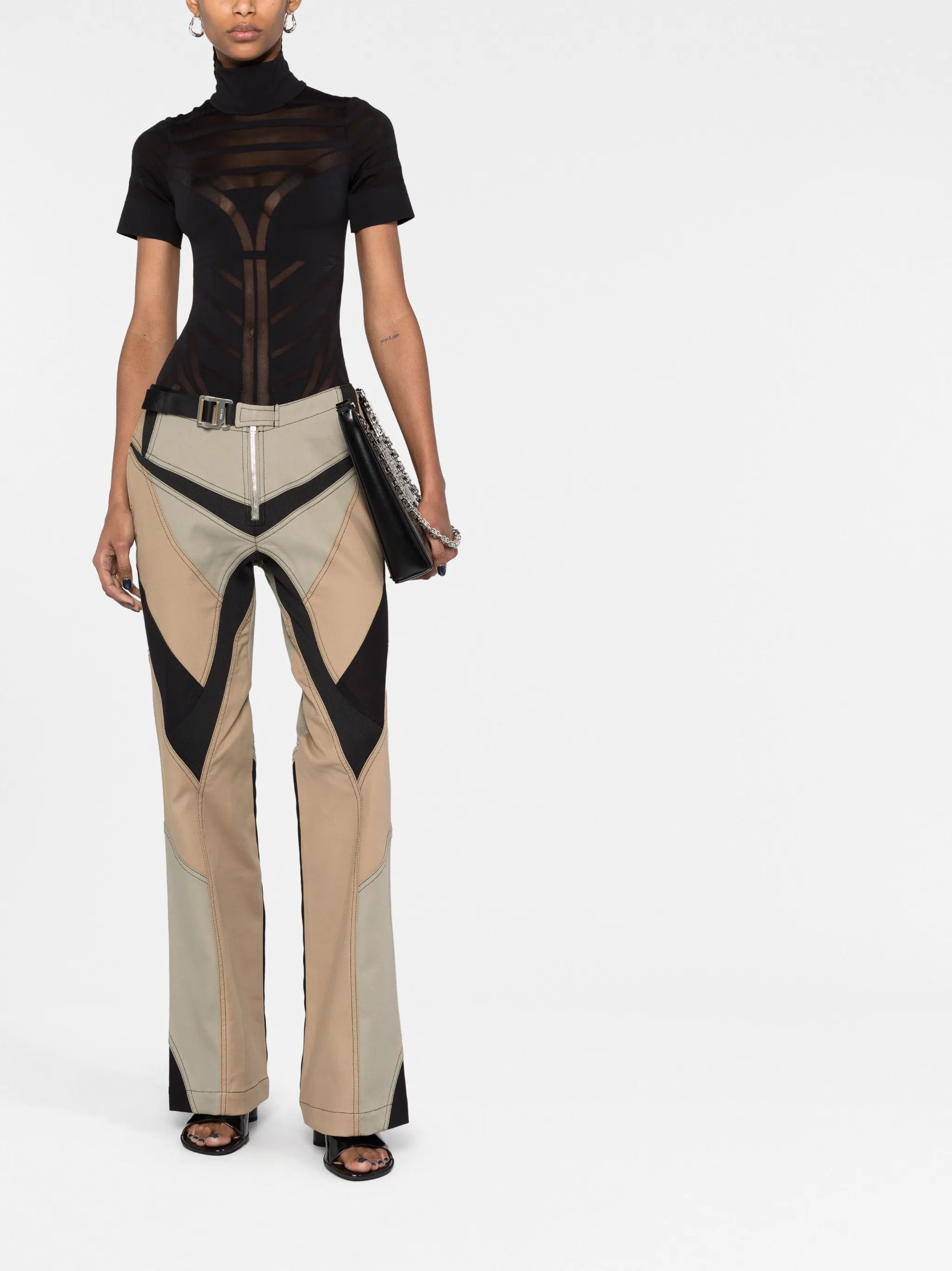 panelled belted trousers