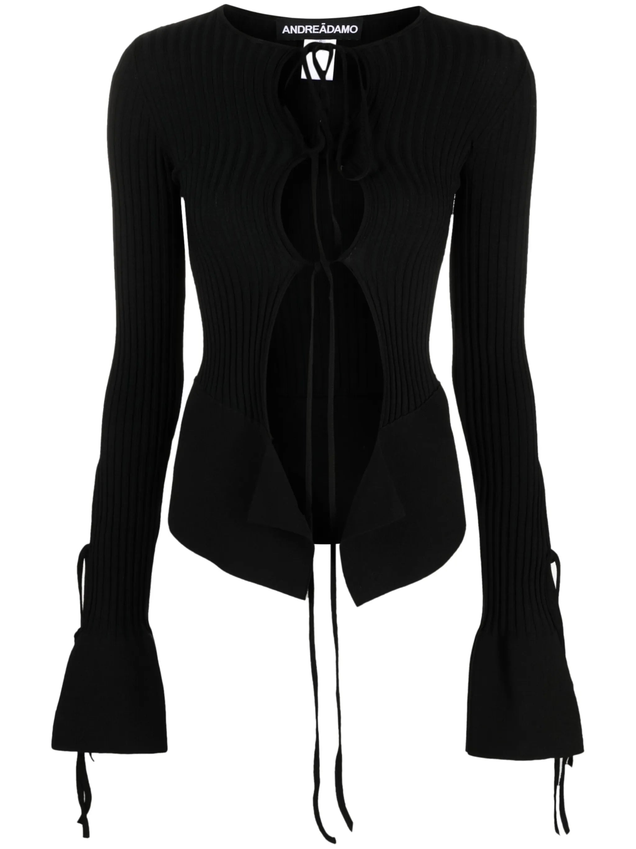 tie-fastening long-sleeve knitted top
