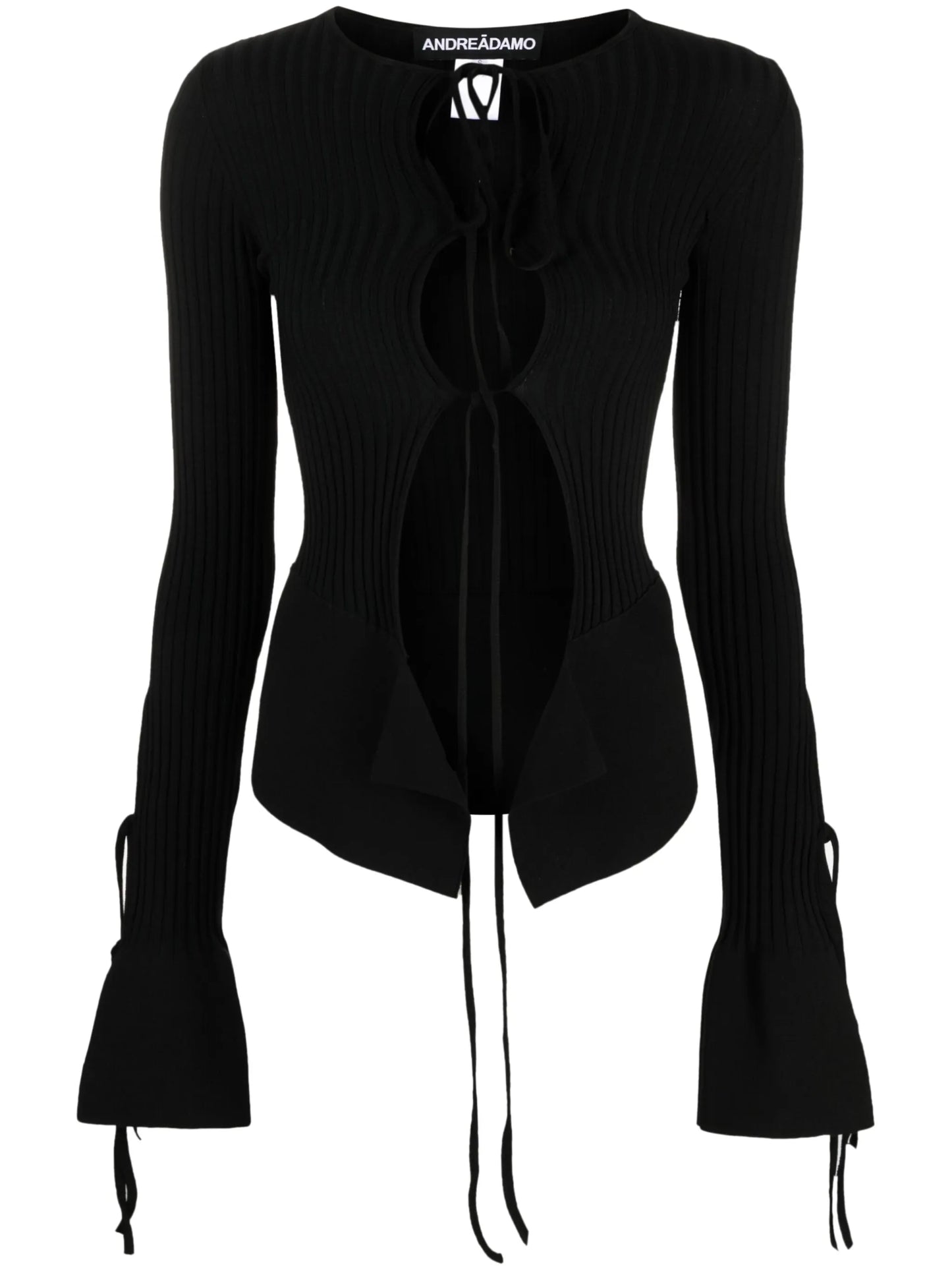 tie-fastening long-sleeve knitted top