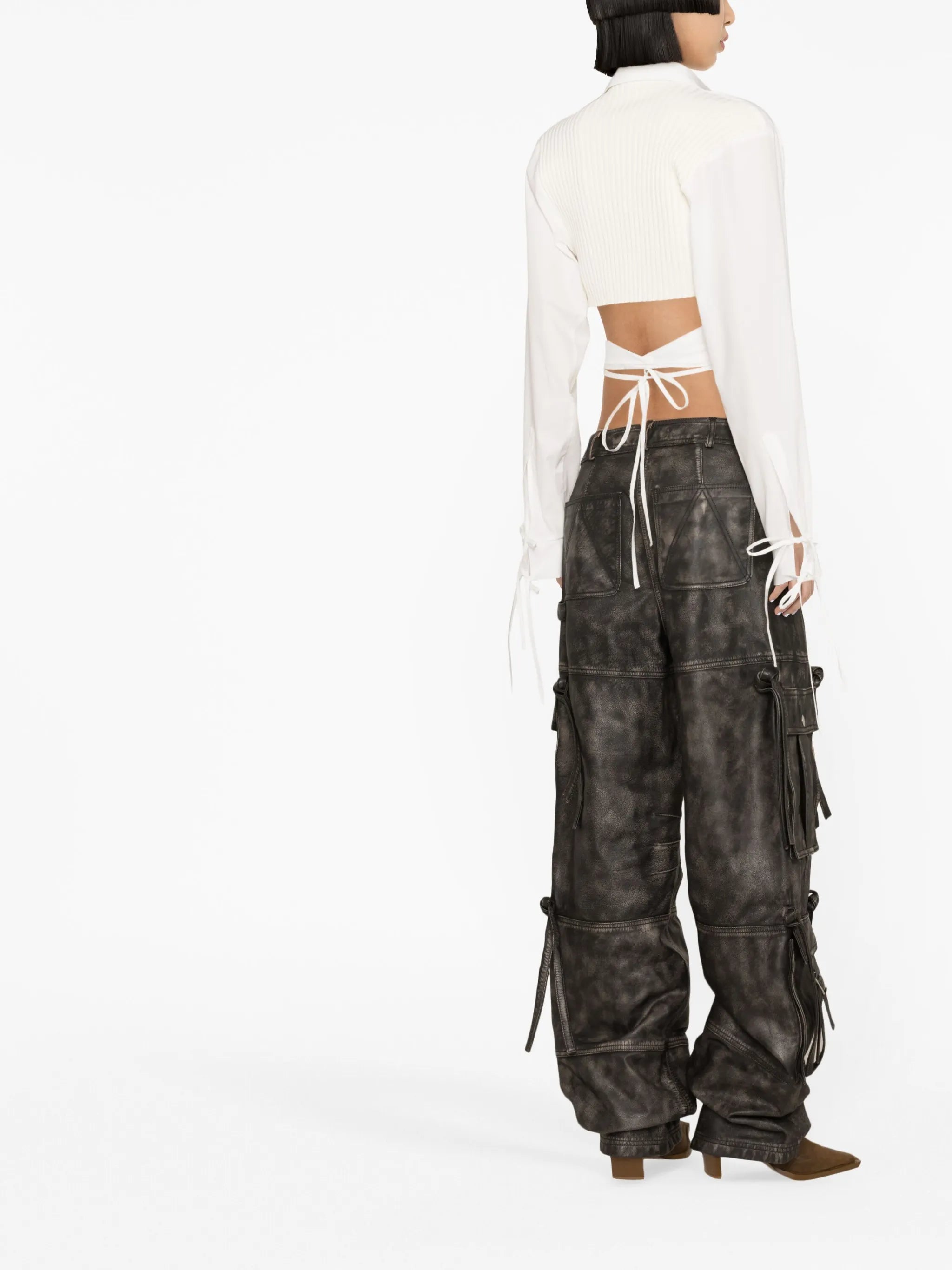 mid-rise cargo leather pants
