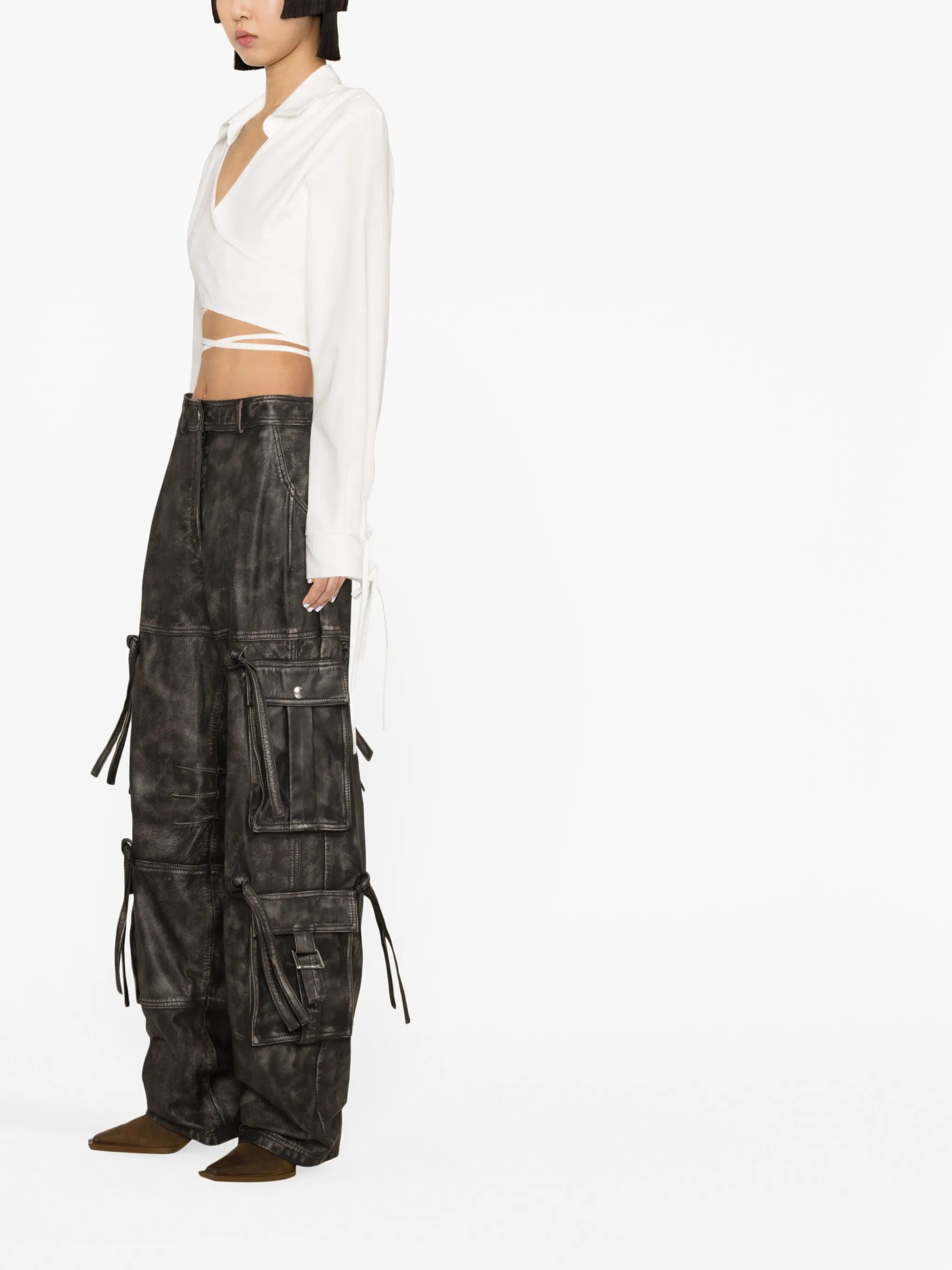 mid-rise cargo leather pants