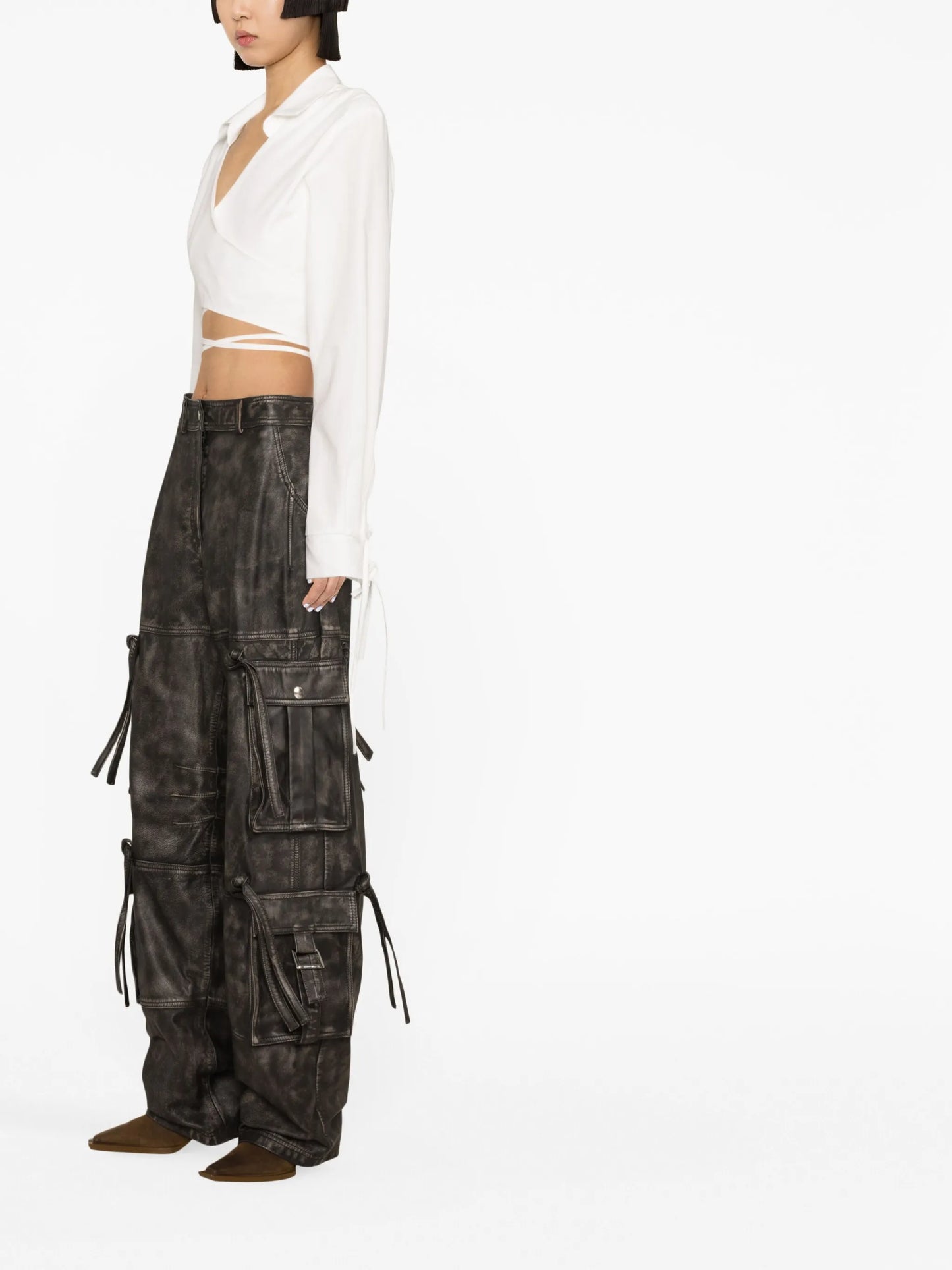 mid-rise cargo leather pants