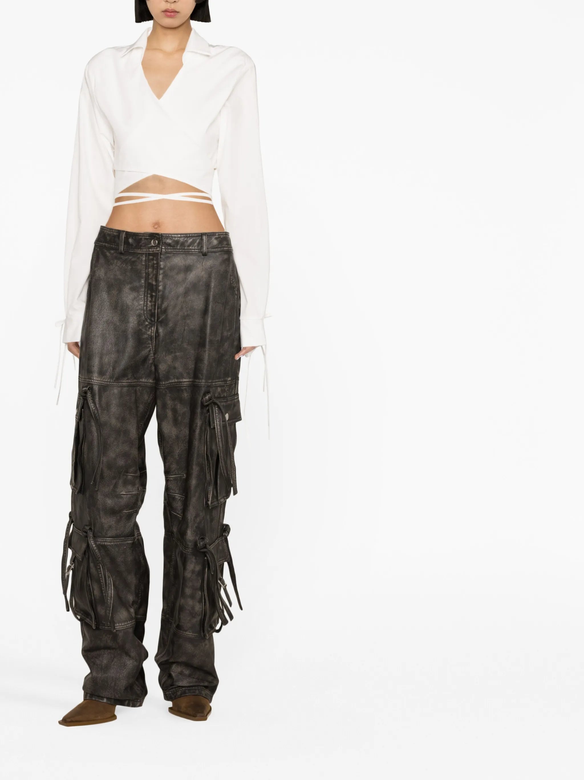 mid-rise cargo leather pants