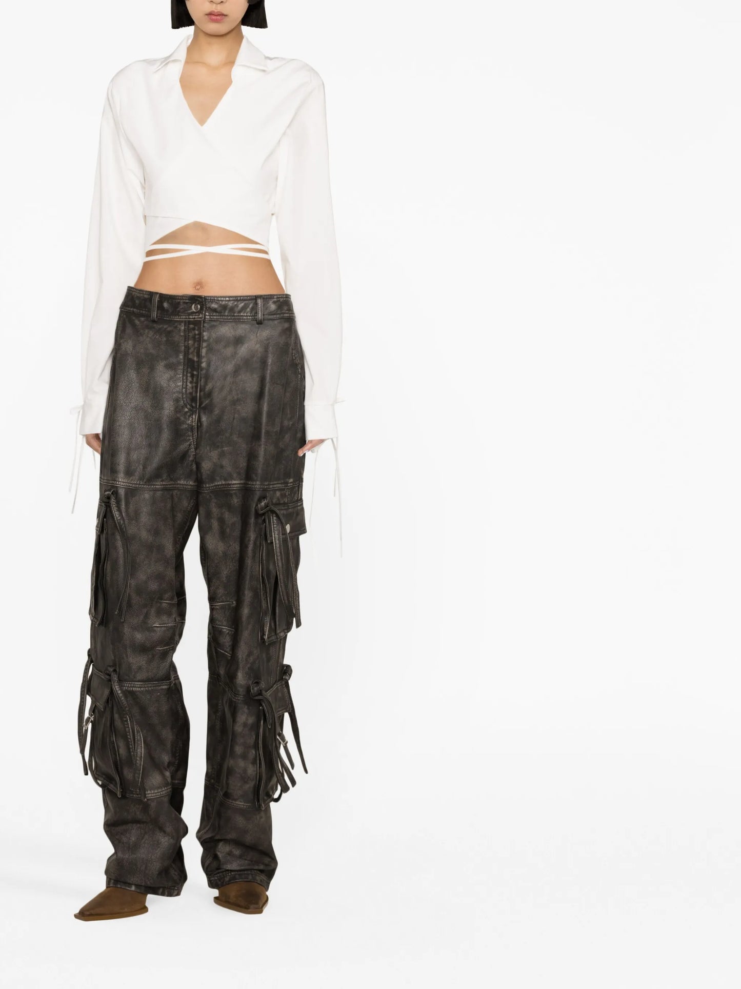 mid-rise cargo leather pants