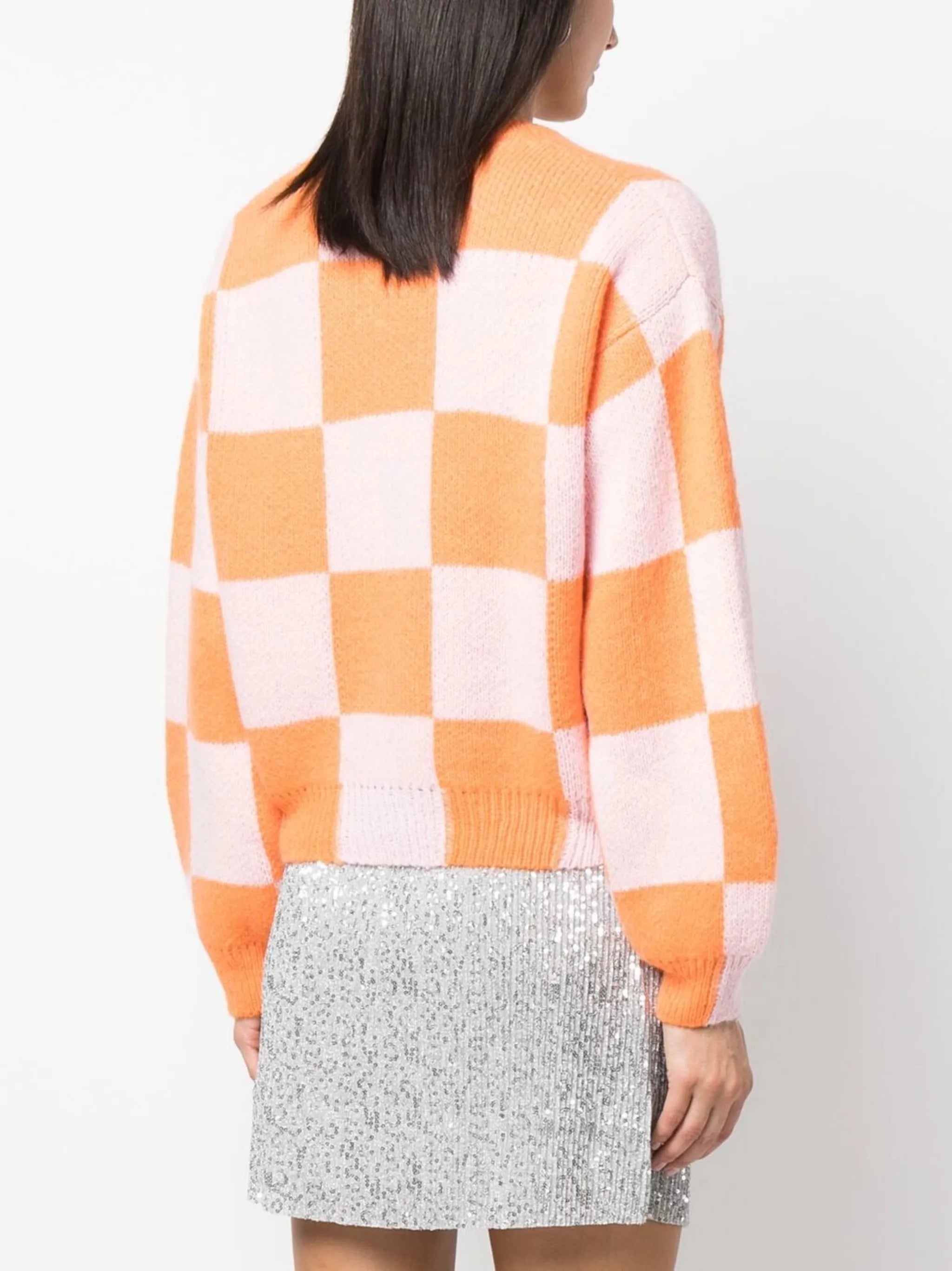 checkerboard-knit V-neck cardigan