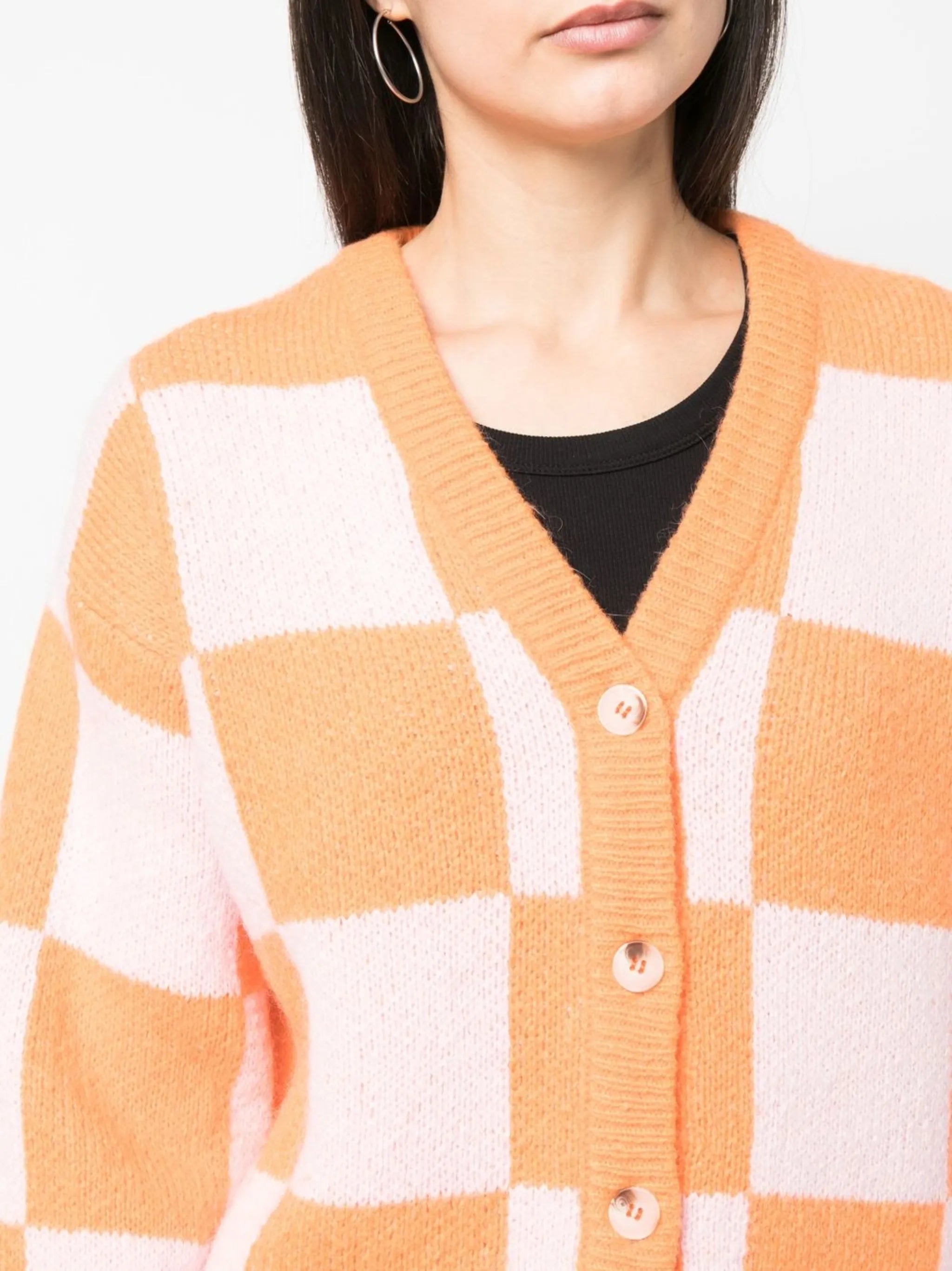 checkerboard-knit V-neck cardigan