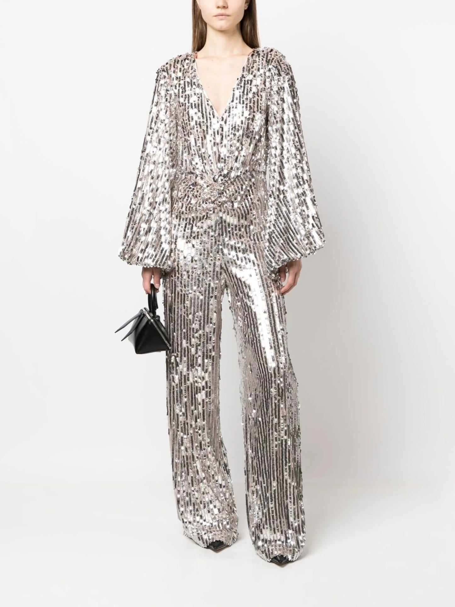 V-neck sequin jumpsuit