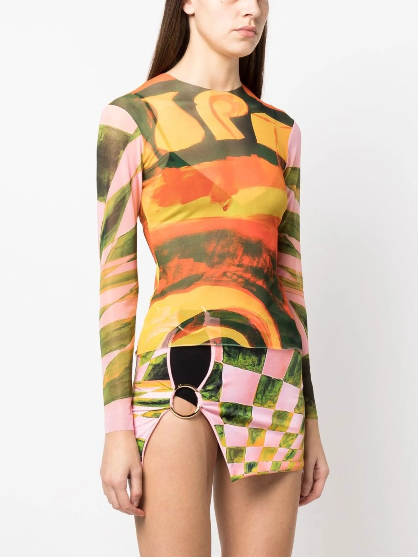 abstract-print mesh top
