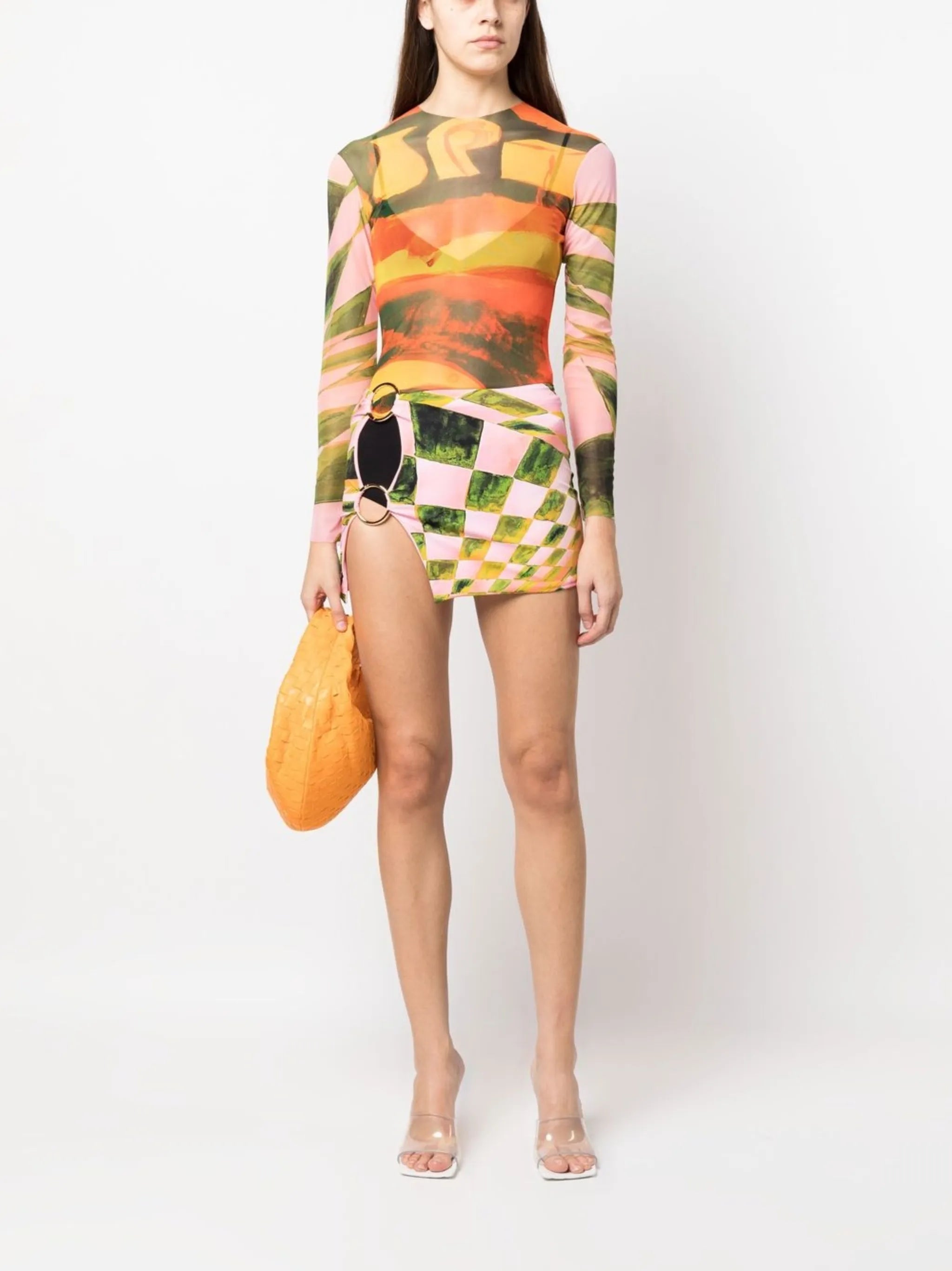 abstract-print mesh top
