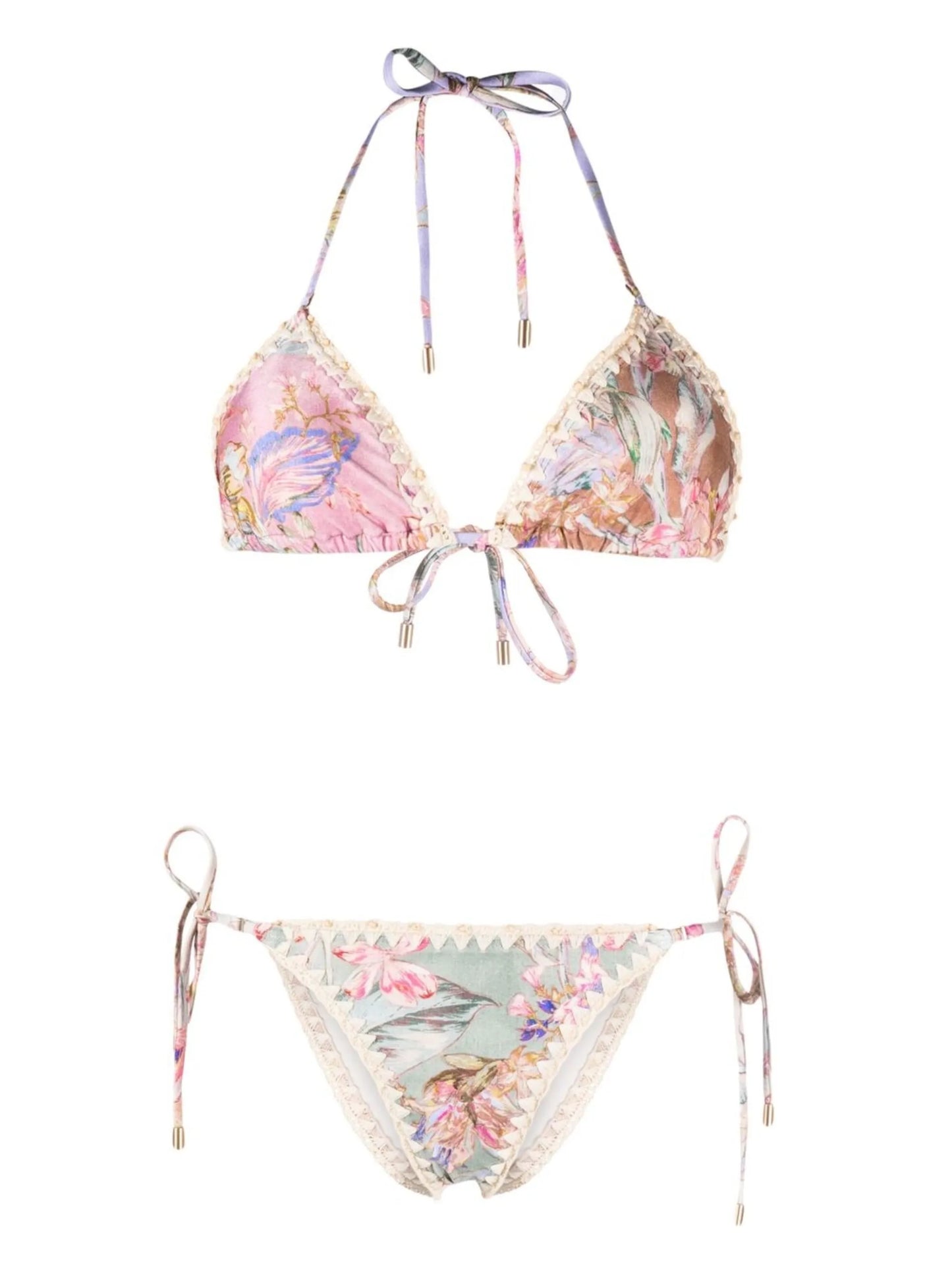 floral-print halterneck bikini