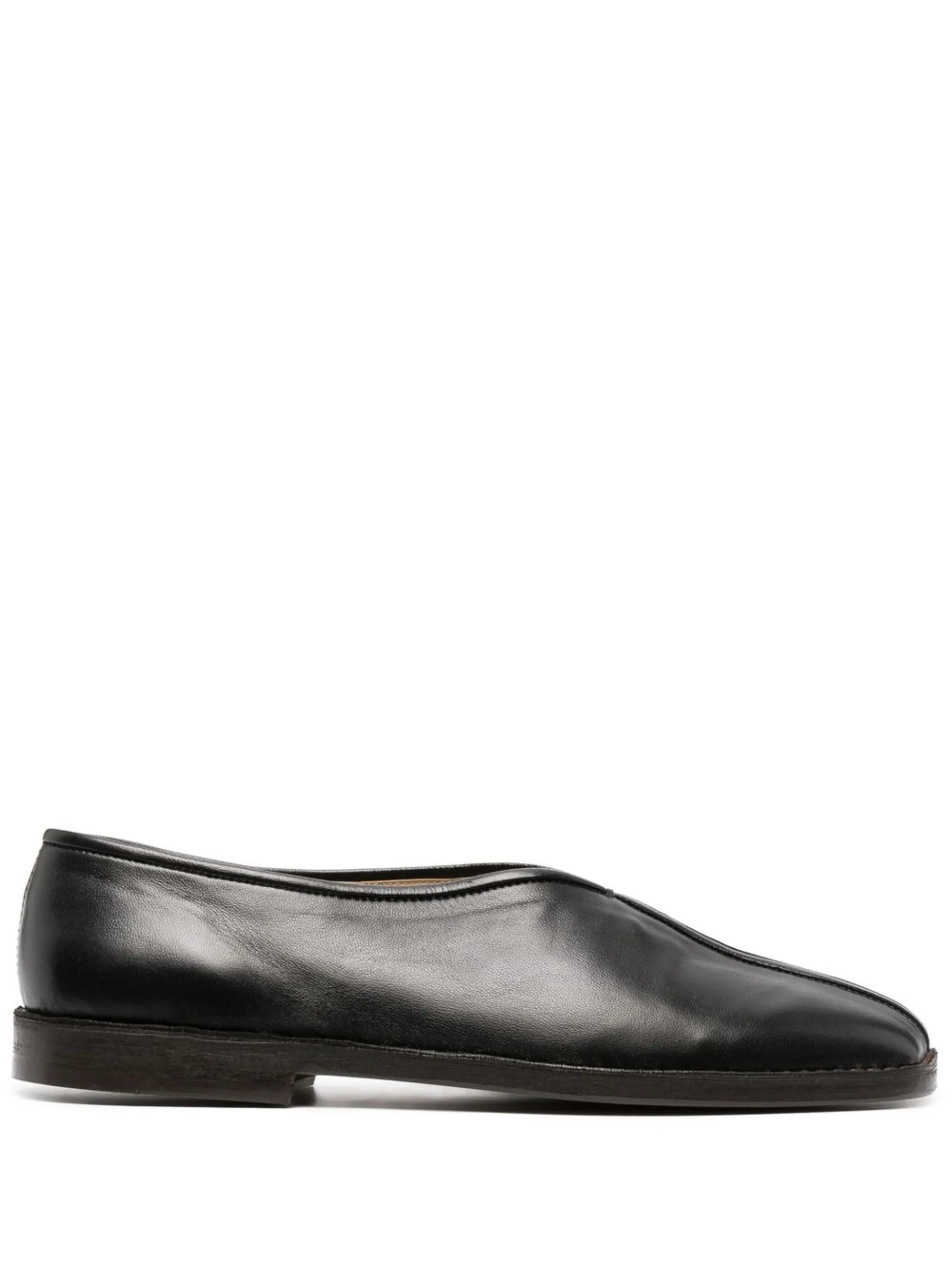 square-toe piped leather slippers
