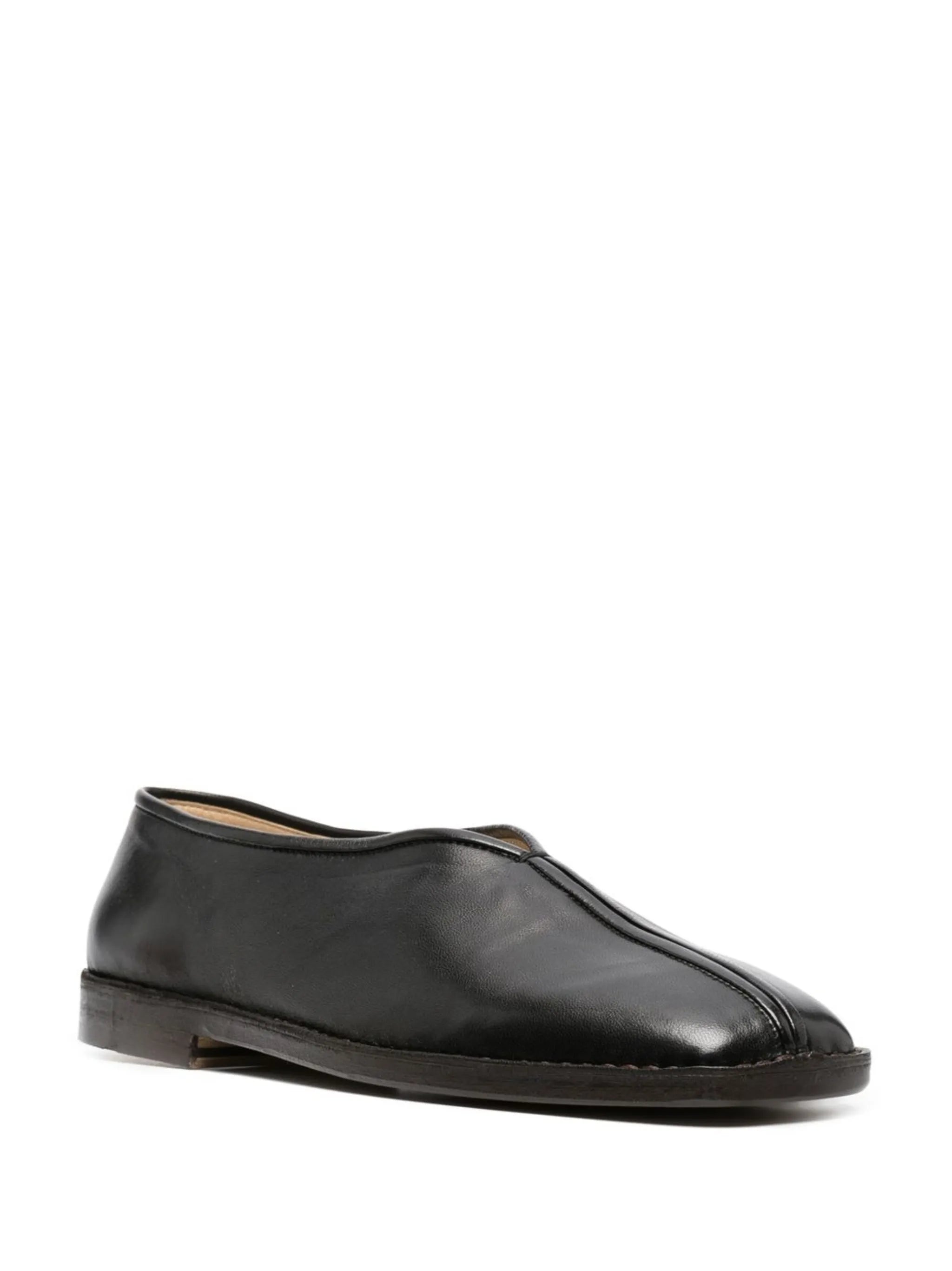 square-toe piped leather slippers