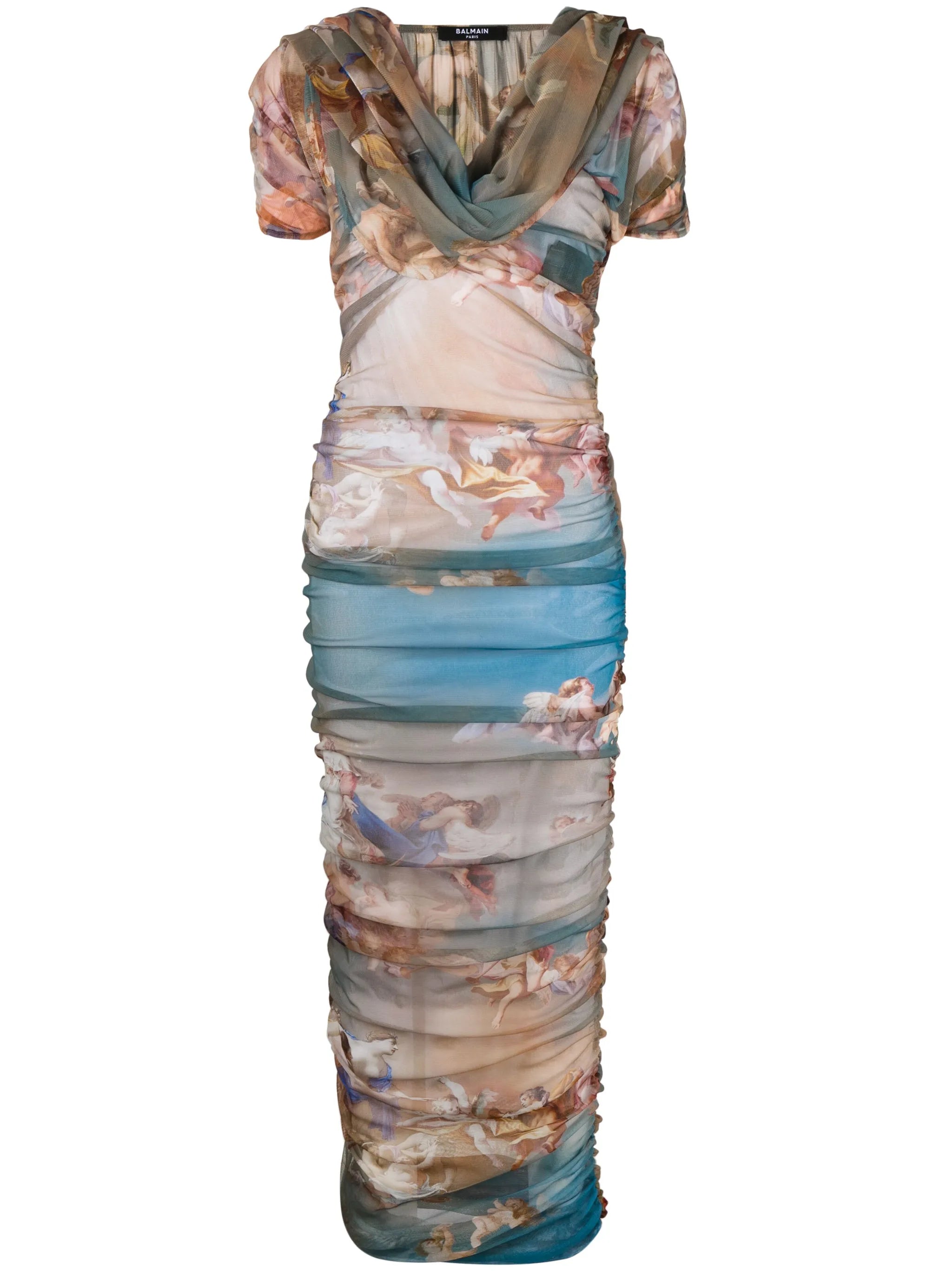 Sky-print tulle maxi dress