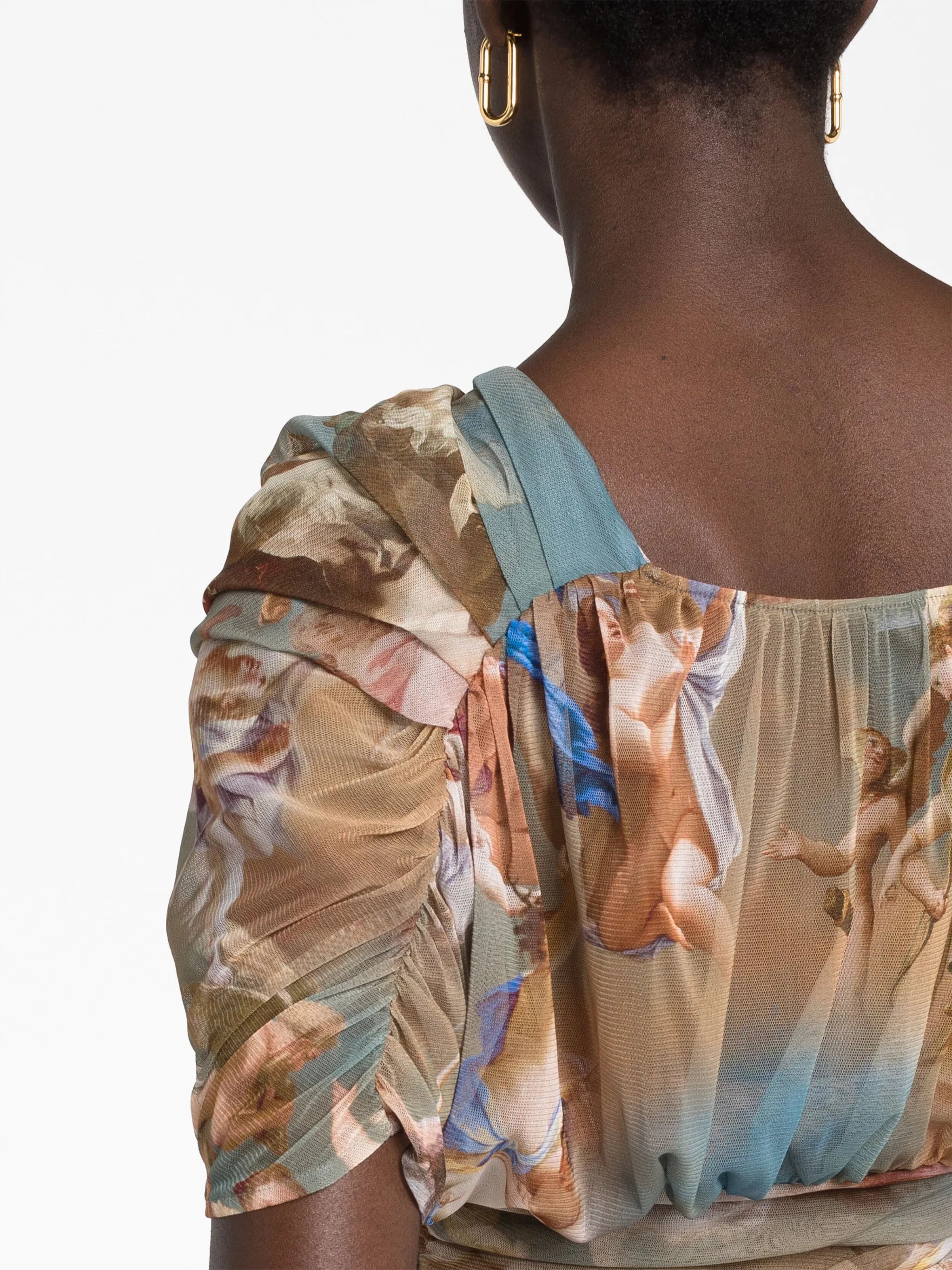 Sky-print tulle maxi dress