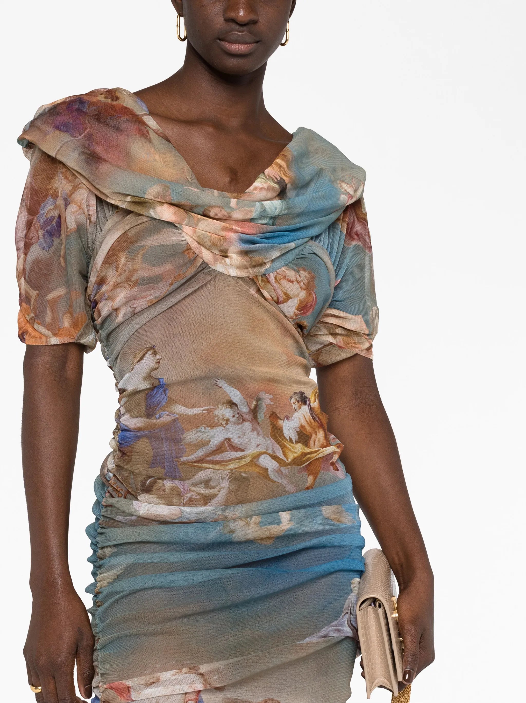 Sky-print tulle maxi dress