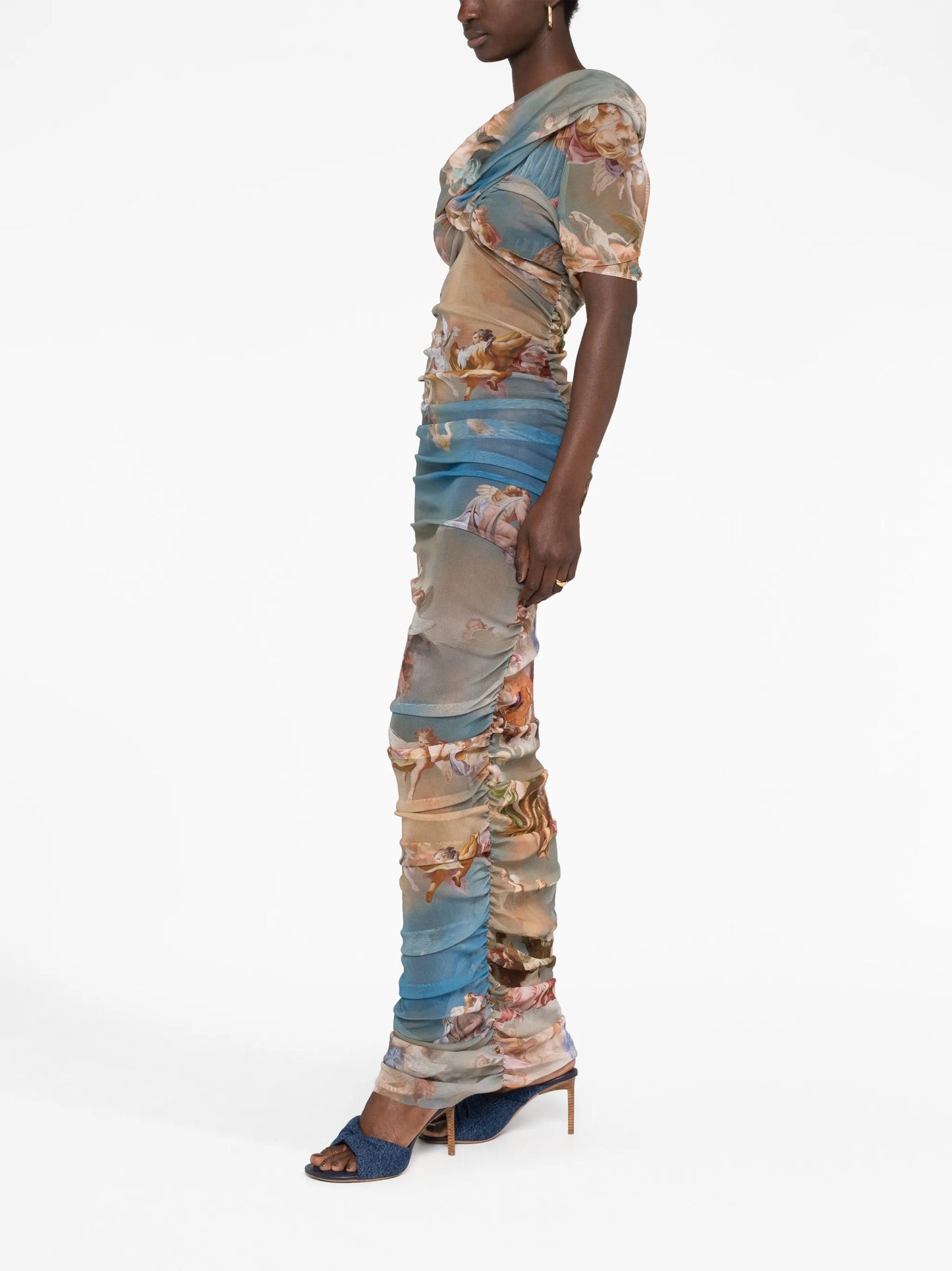 Sky-print tulle maxi dress