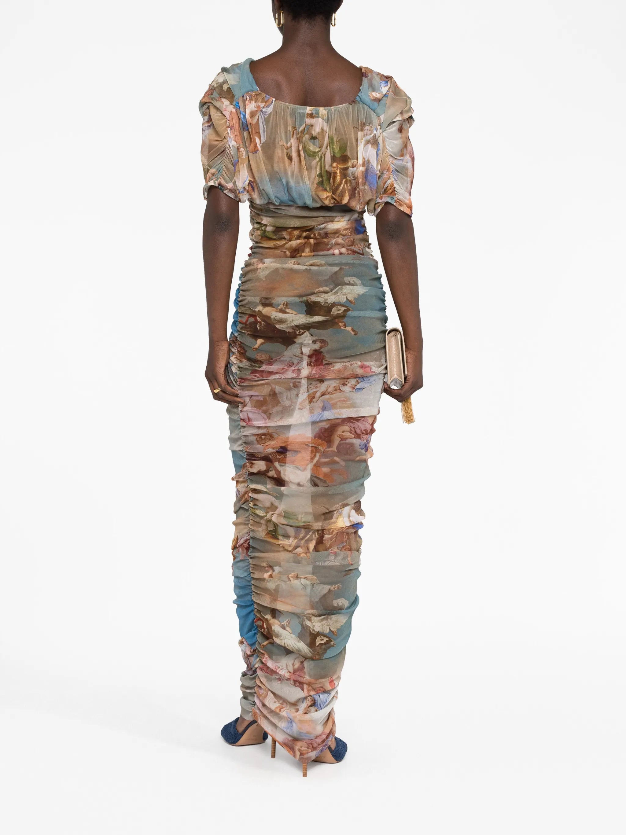 Sky-print tulle maxi dress