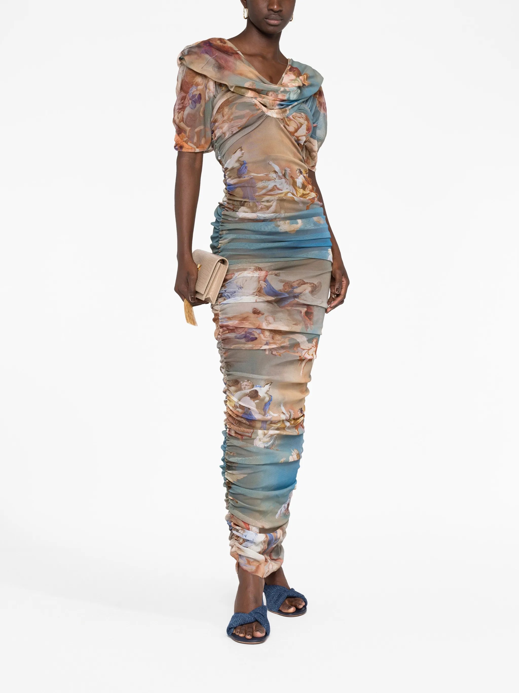 Sky-print tulle maxi dress