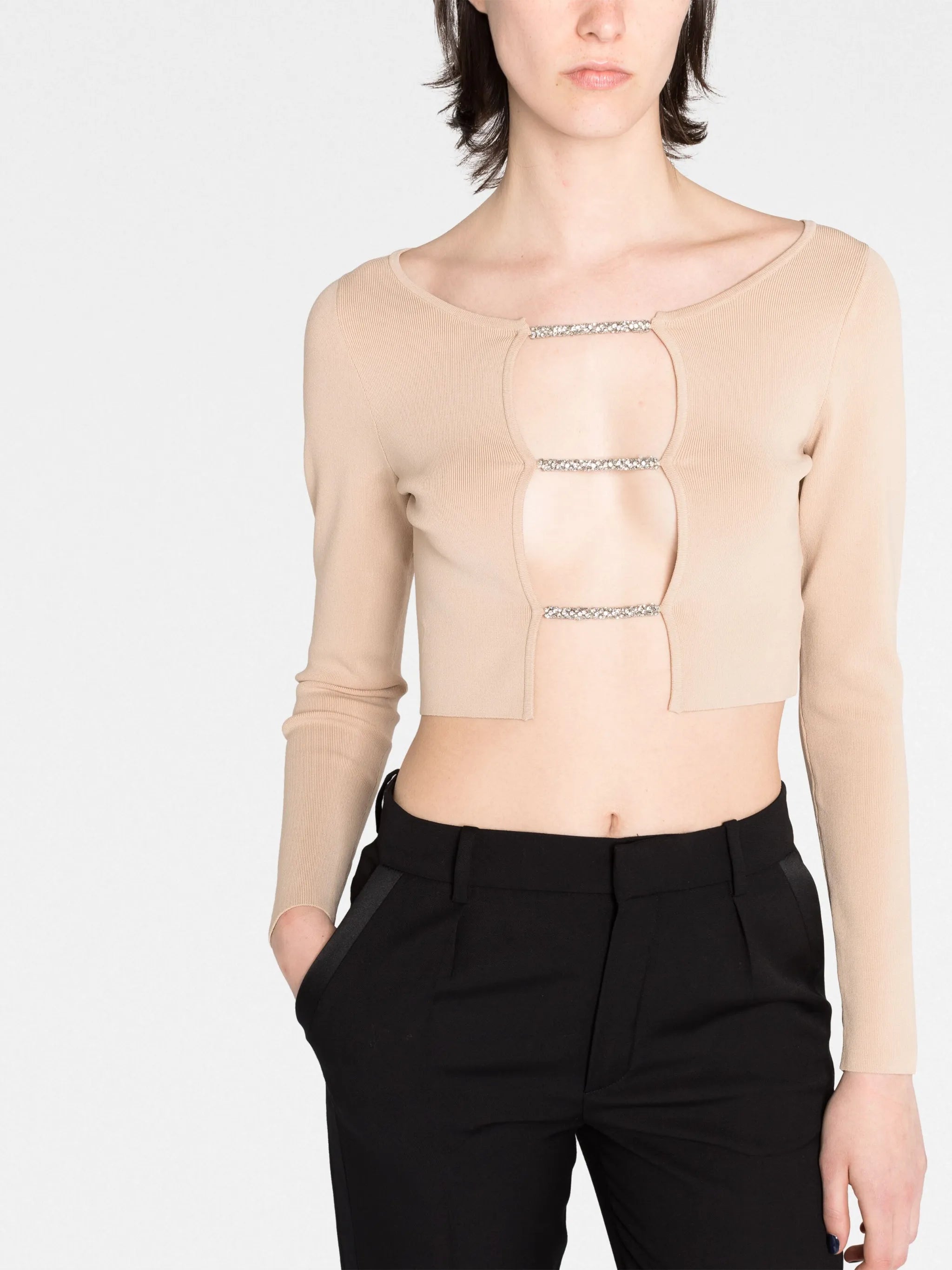 crystal-embellished strap-detail top