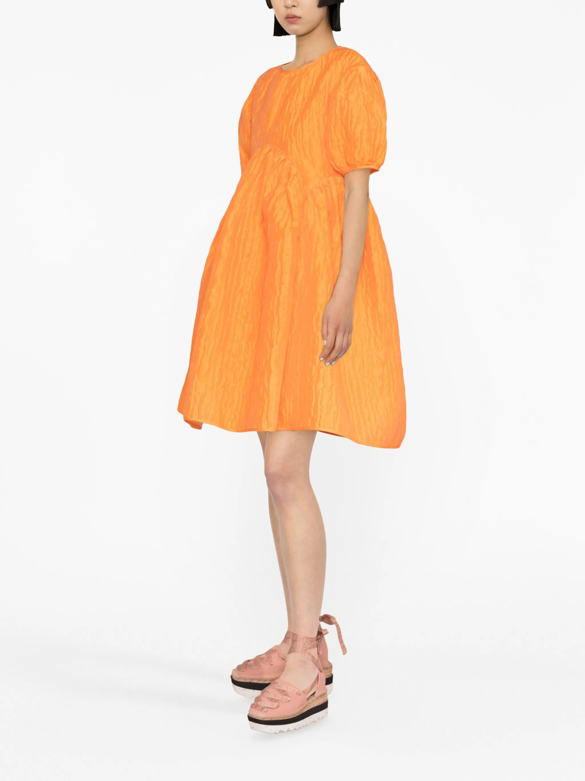 Thelma puff-sleeve matelassé minidress