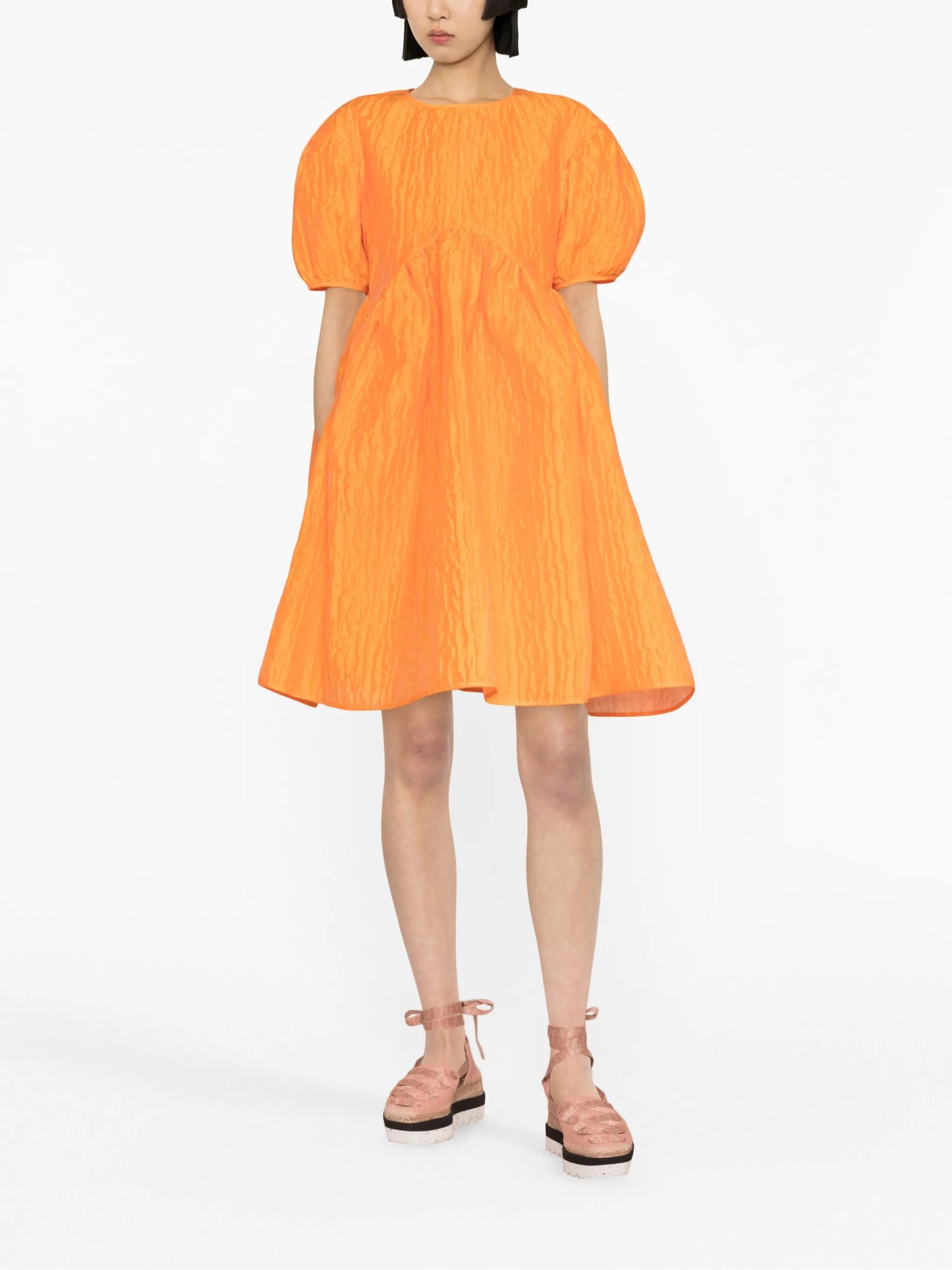Thelma puff-sleeve matelassé minidress