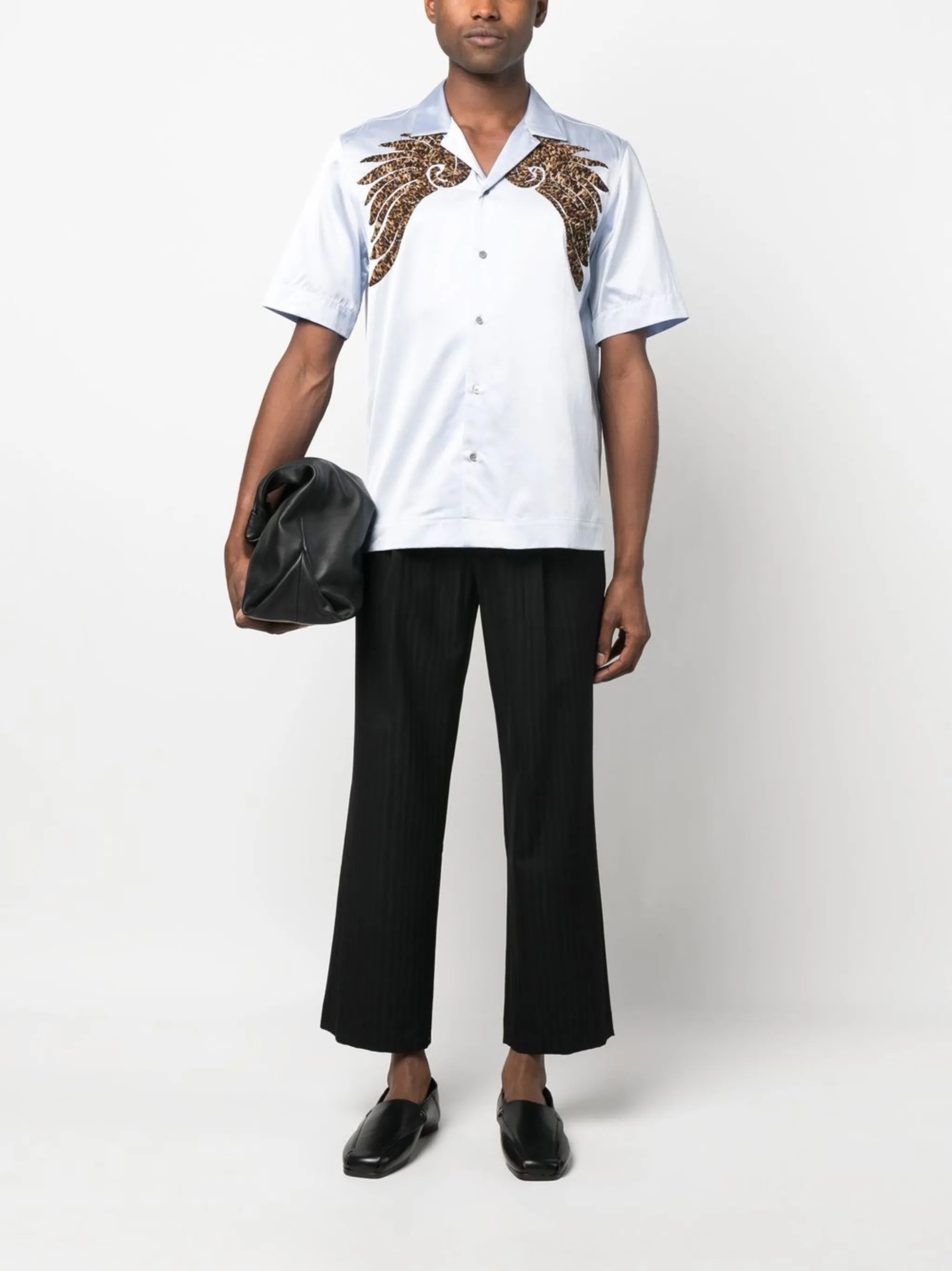 embroidery-appliqué short-sleeved shirt