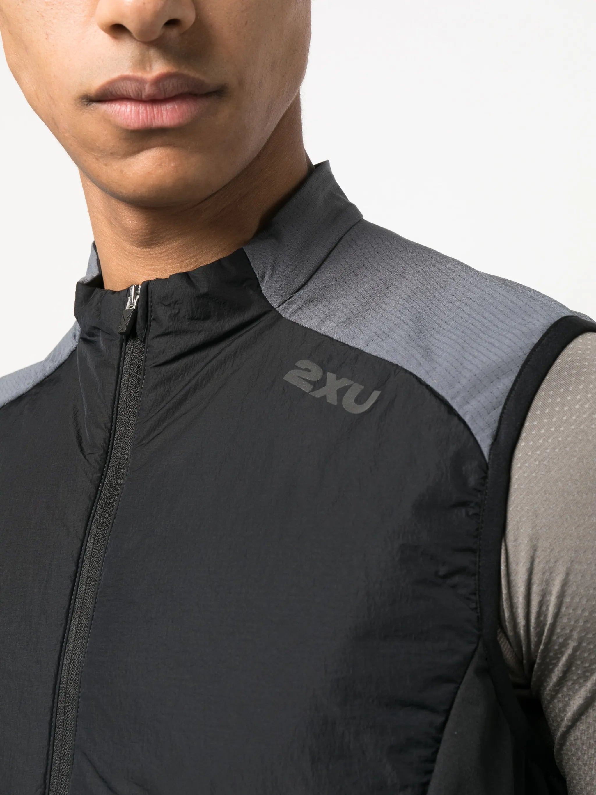 high-neck zip-up vest