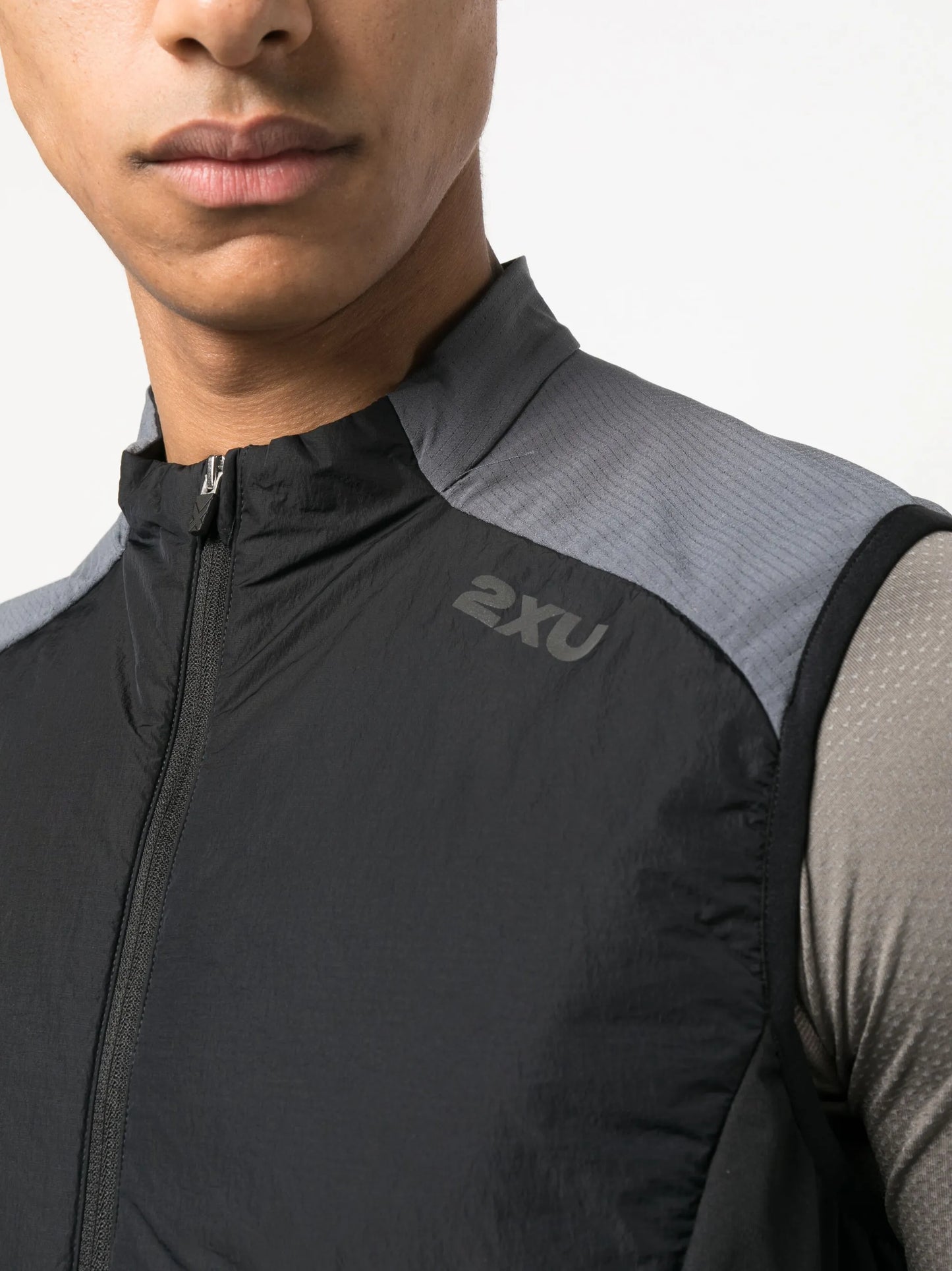 high-neck zip-up vest