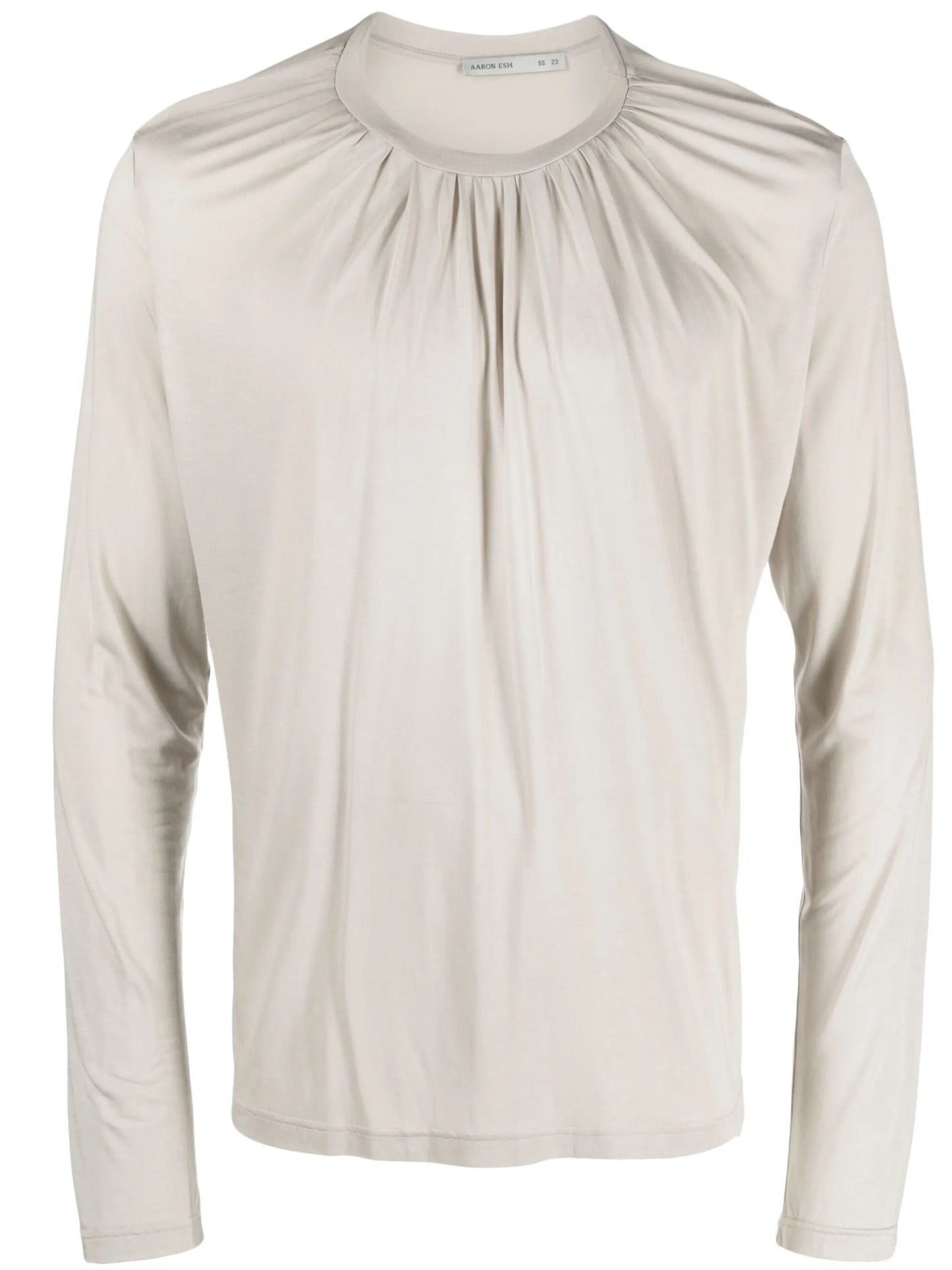 gathering-neck long-sleeve T-shirt
