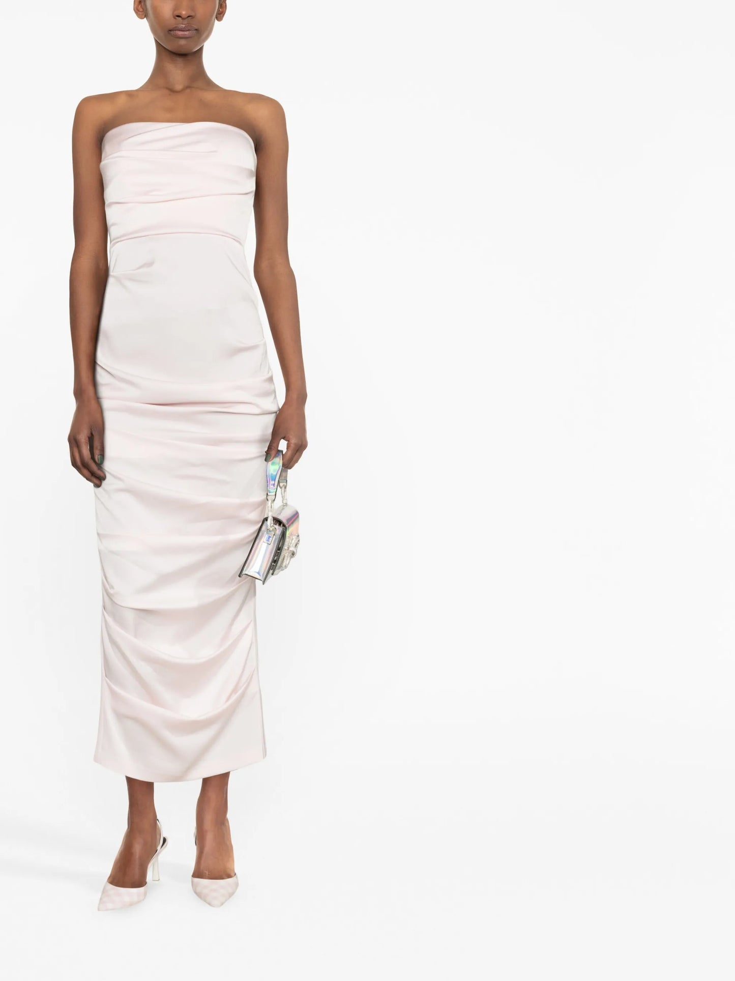 Ace pleated strapless midi dress