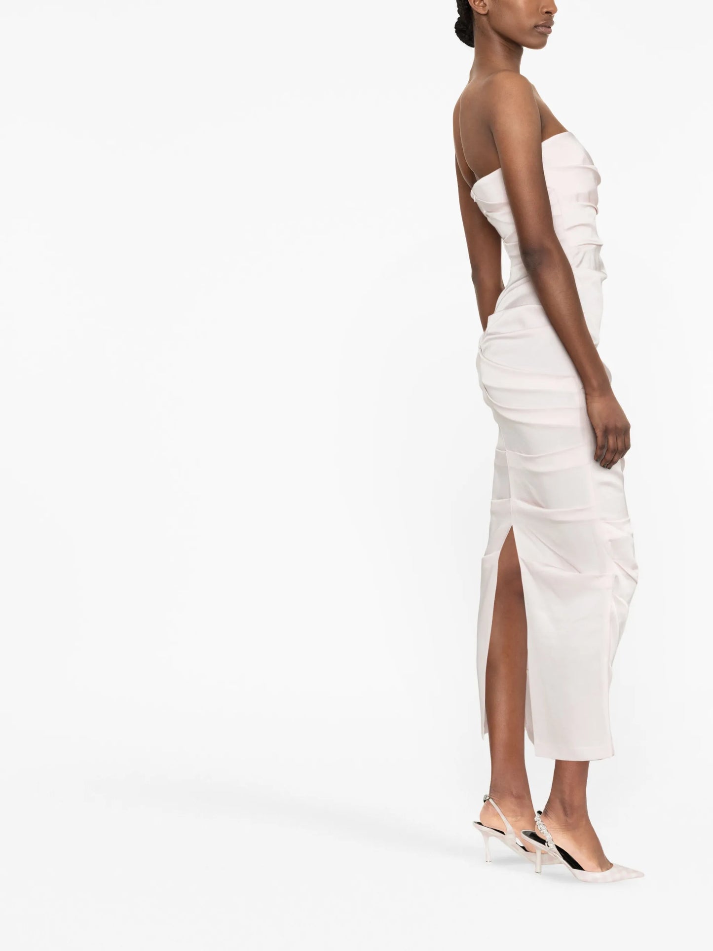 Ace pleated strapless midi dress