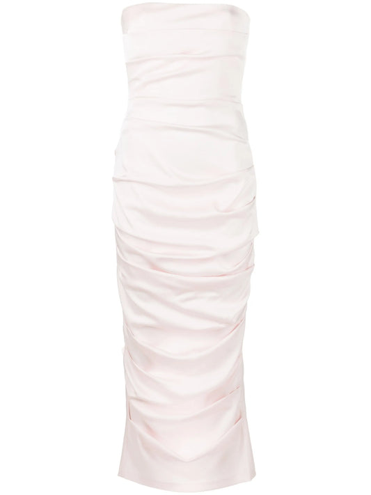 Ace pleated strapless midi dress
