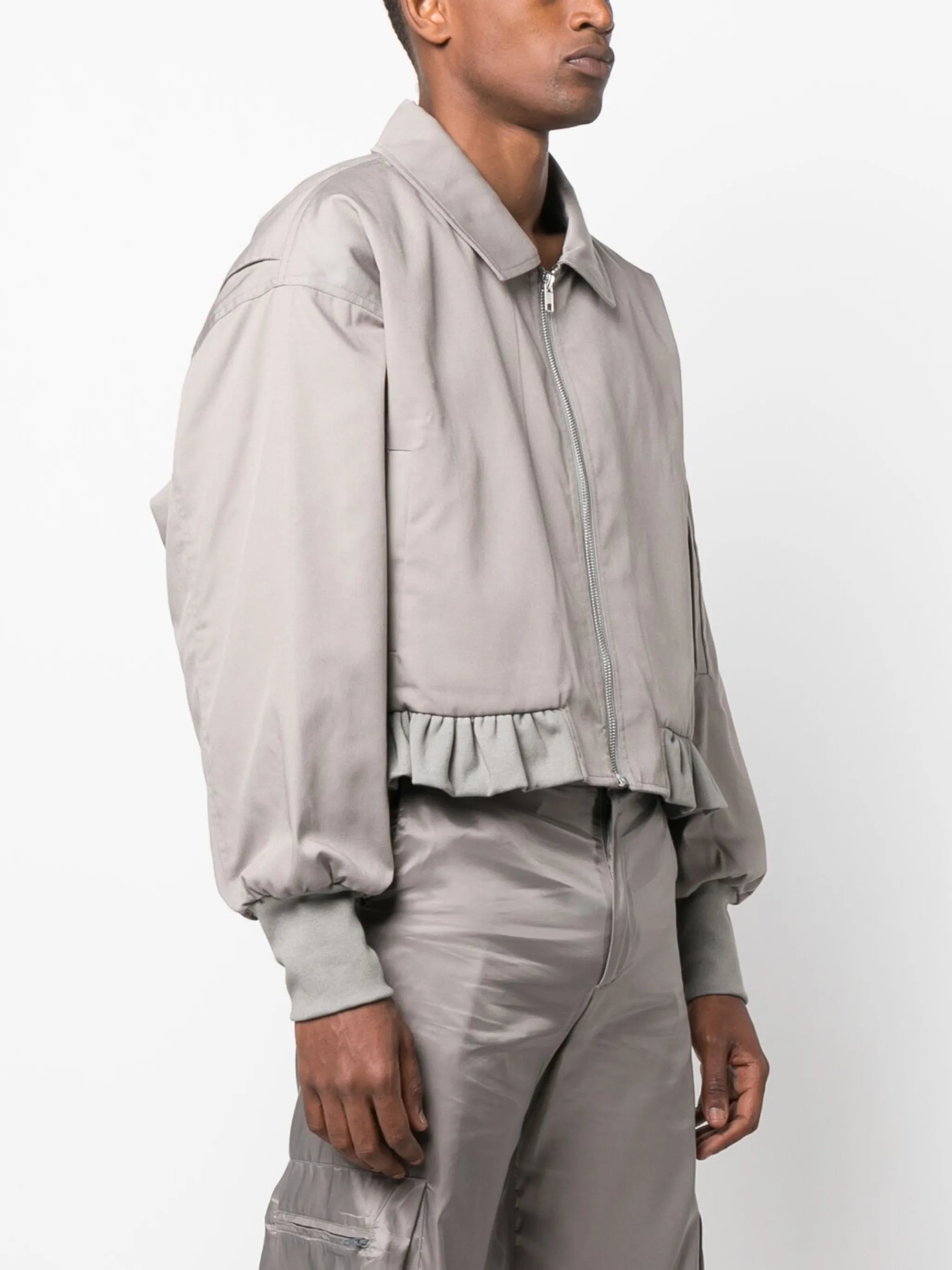 cropped ruffled-trim bomber jacket