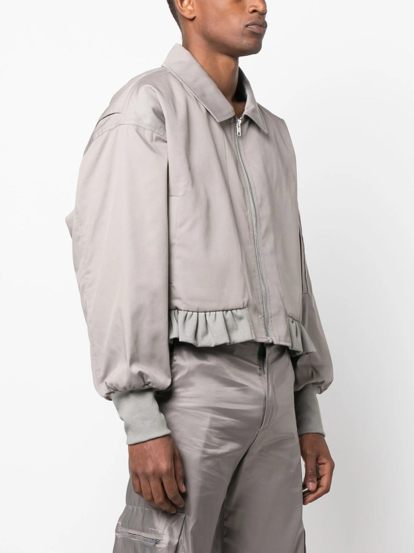 cropped ruffled-trim bomber jacket