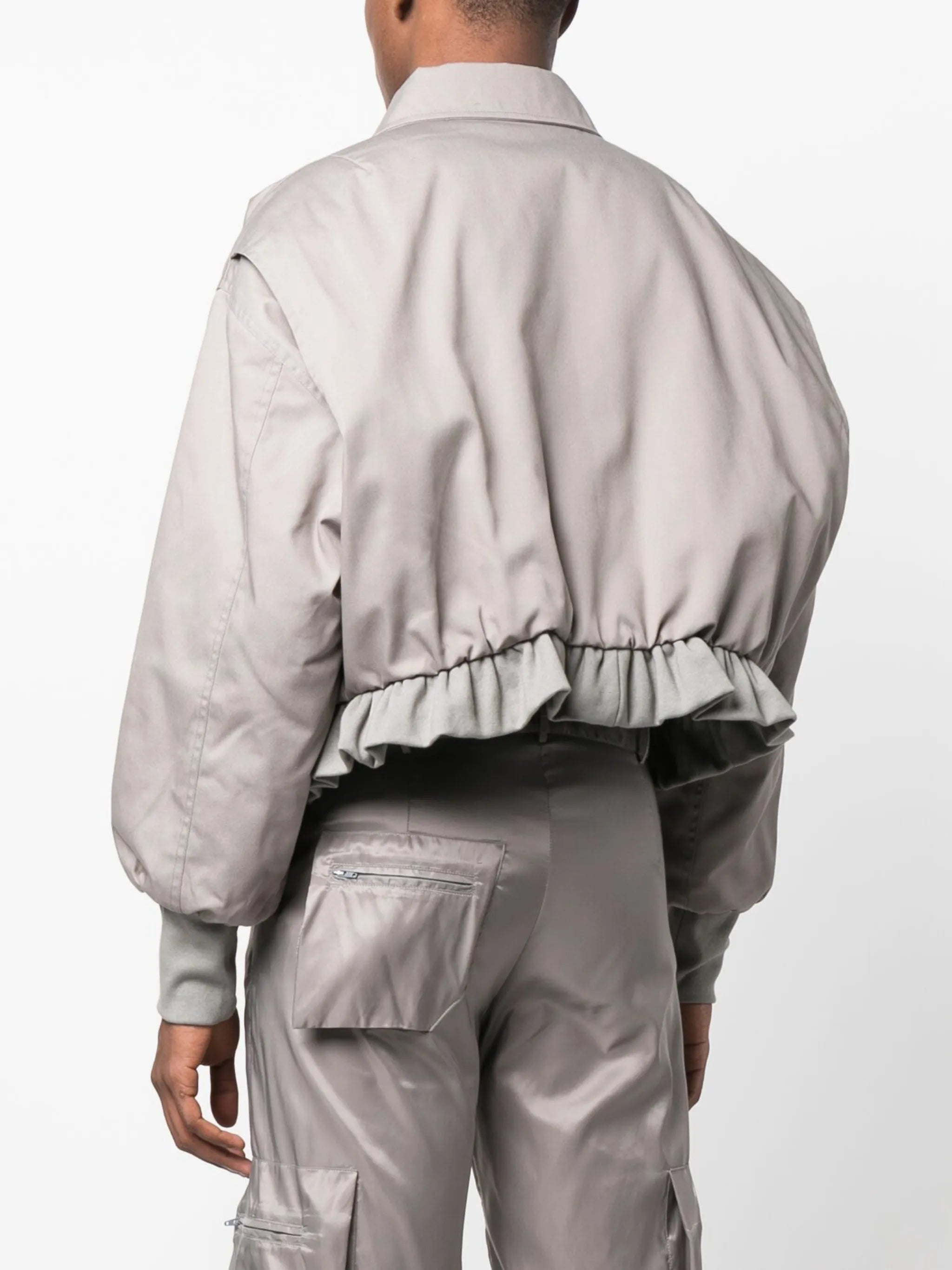 cropped ruffled-trim bomber jacket