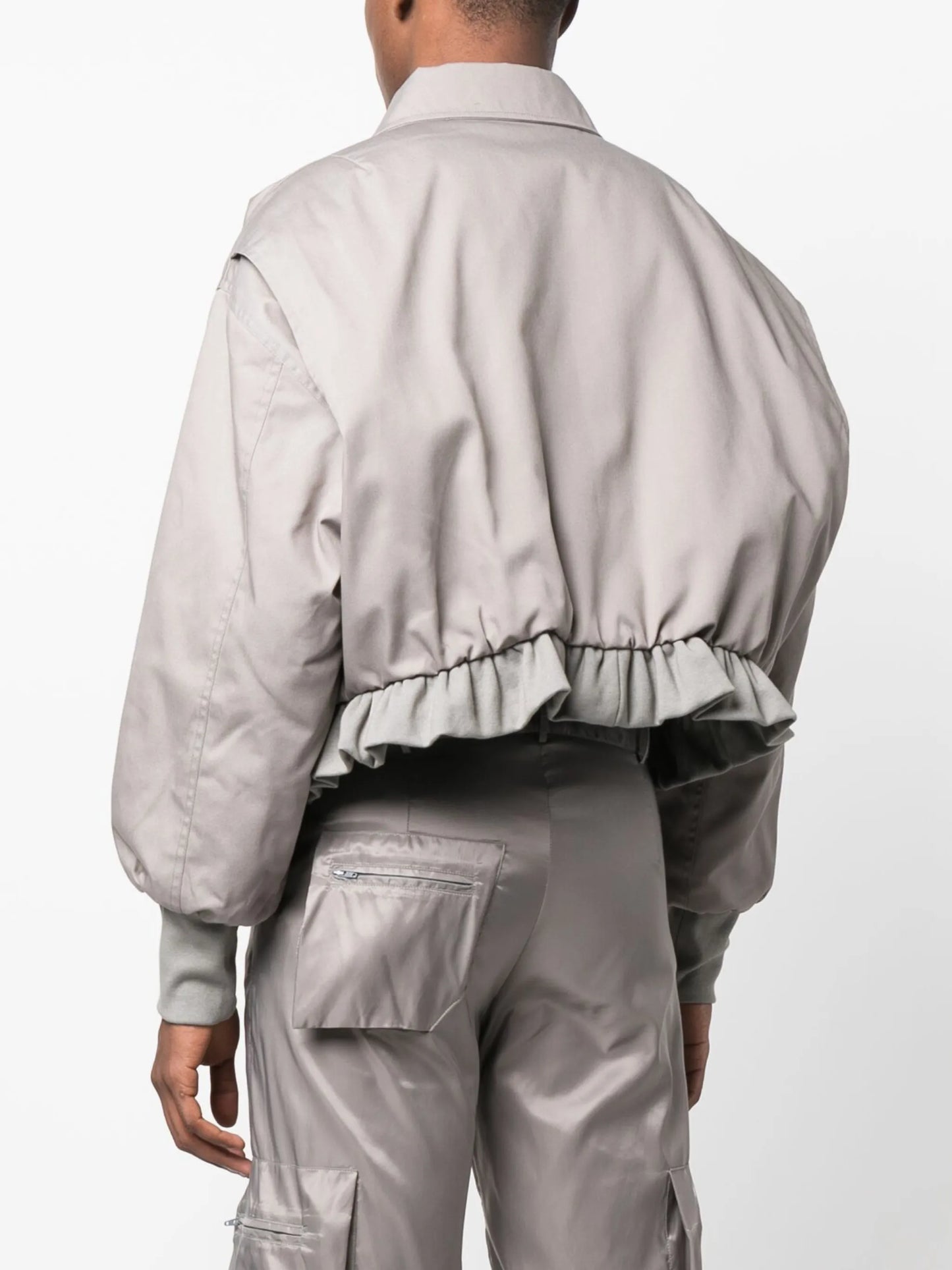 cropped ruffled-trim bomber jacket