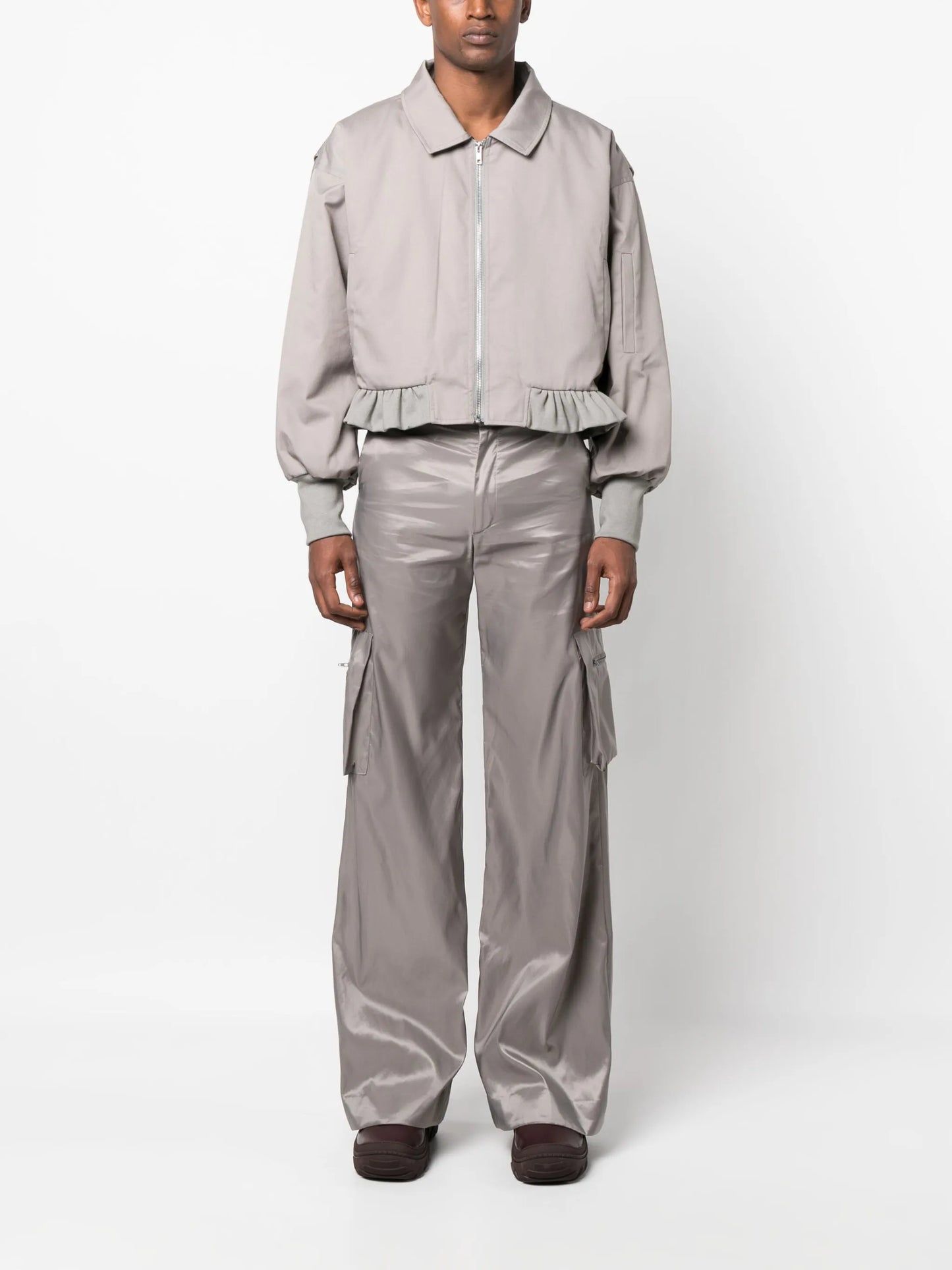 cropped ruffled-trim bomber jacket