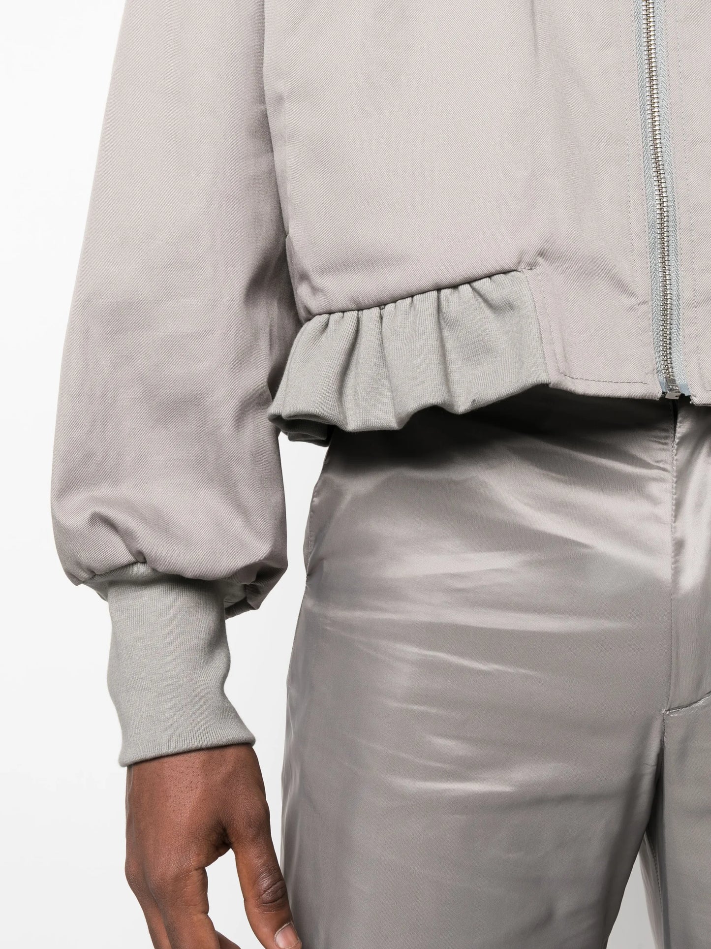 cropped ruffled-trim bomber jacket