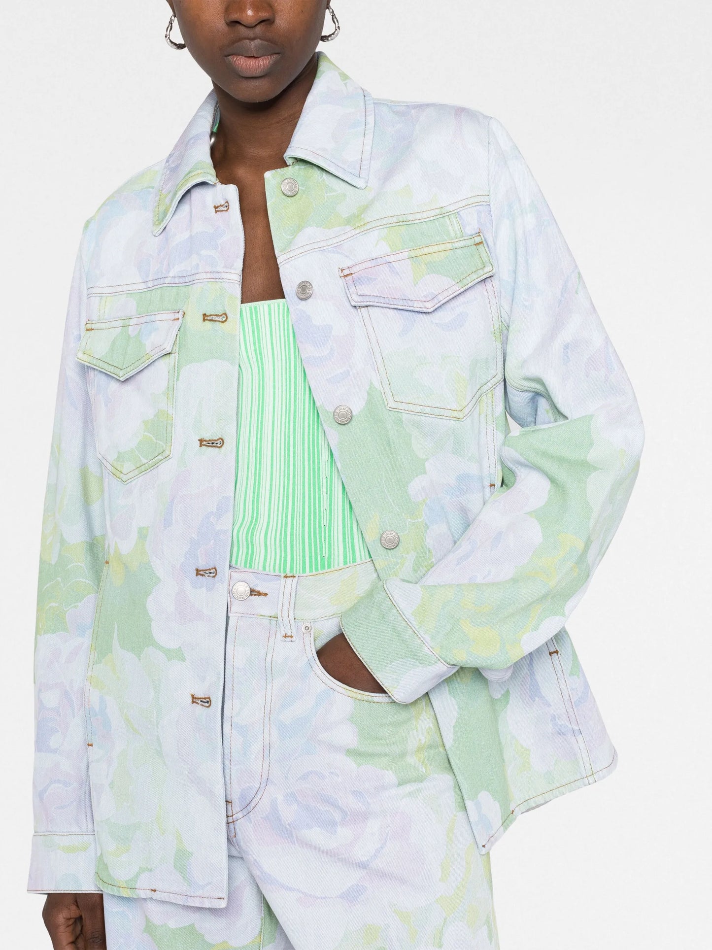 floral-print denim jacket