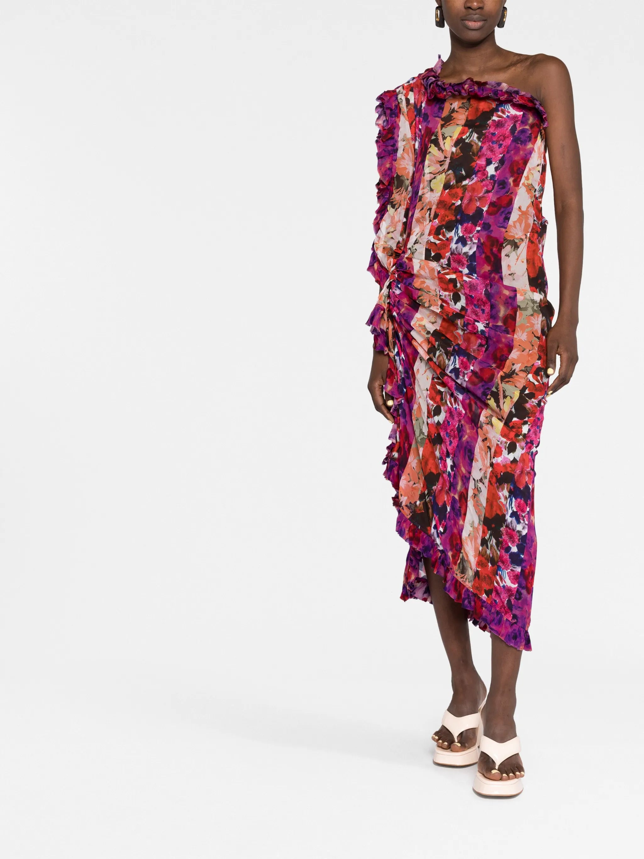printed one-shoulder dress