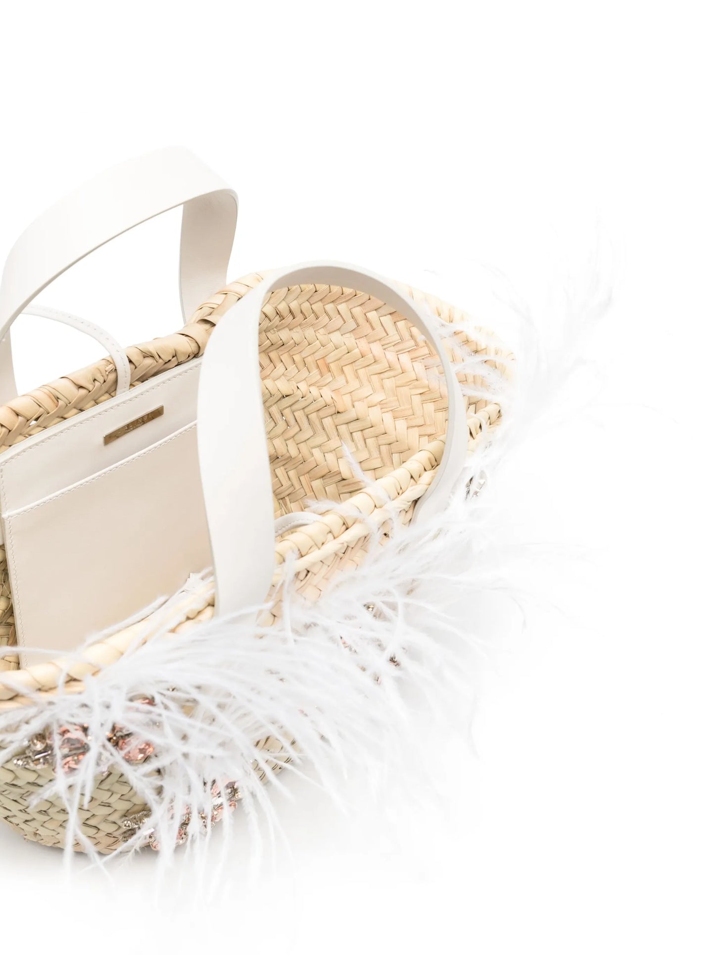 feather crystal basket tote bag