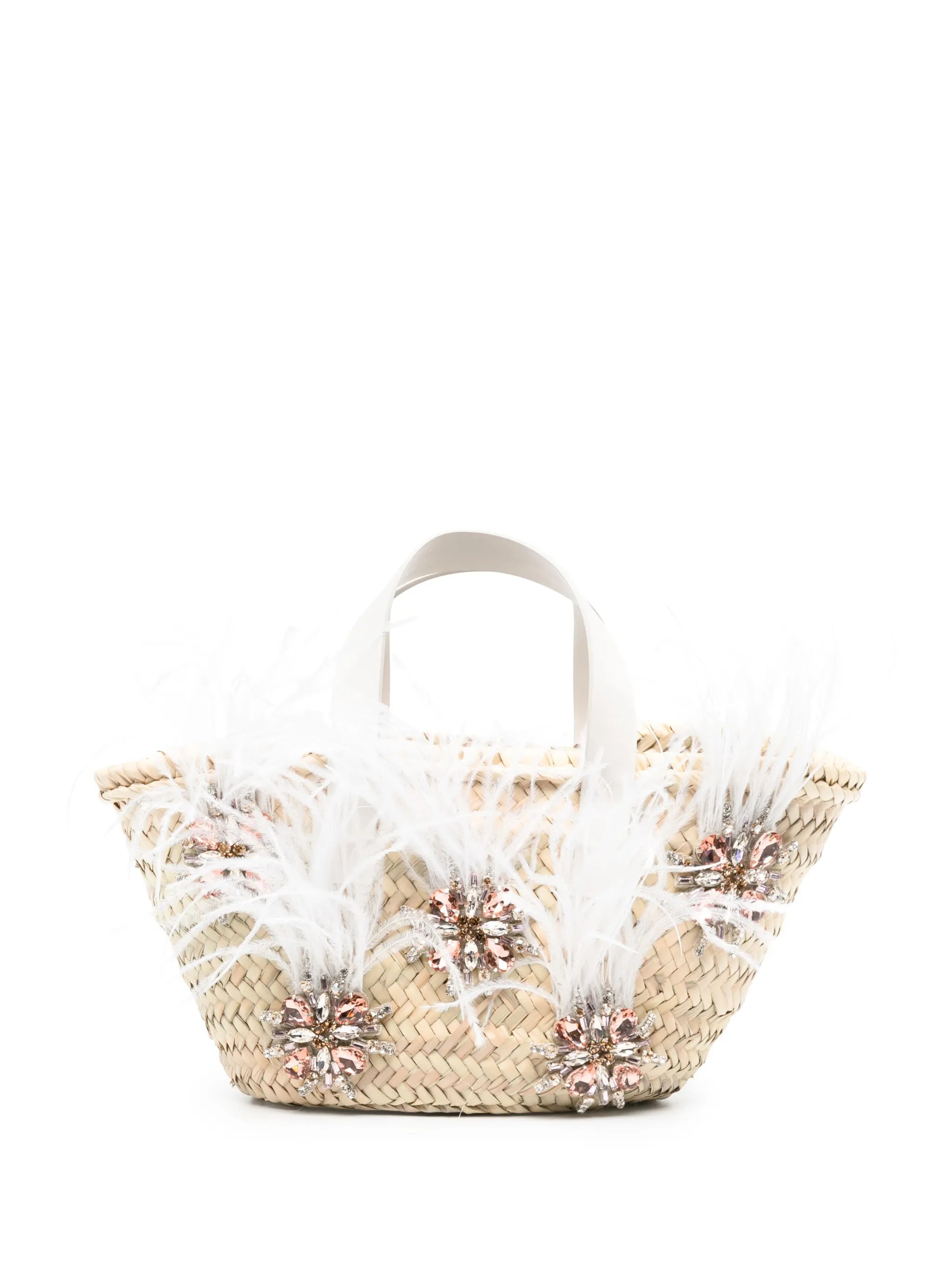 feather crystal basket tote bag