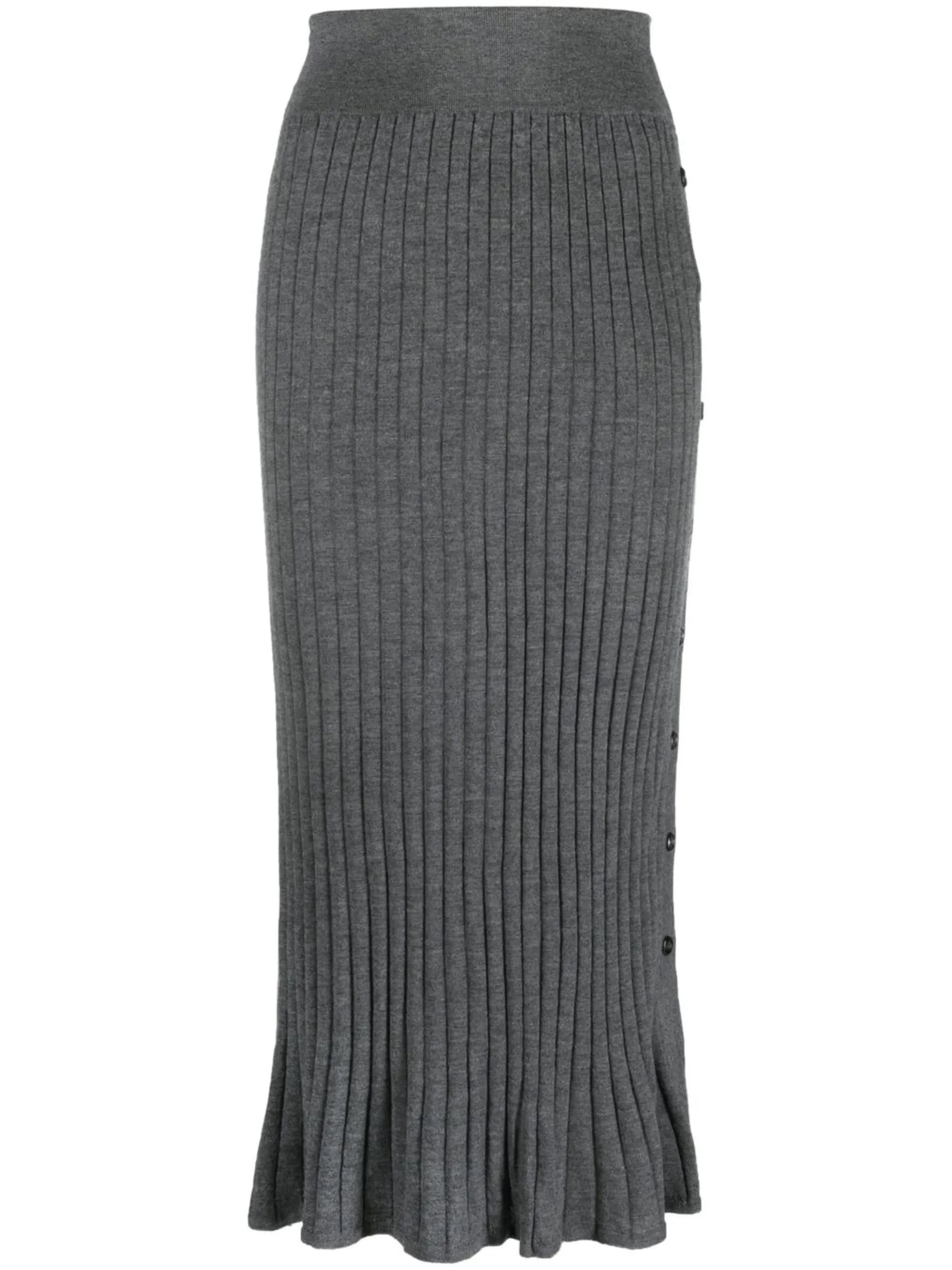 Katie ribbed-knit button-detail long skirt