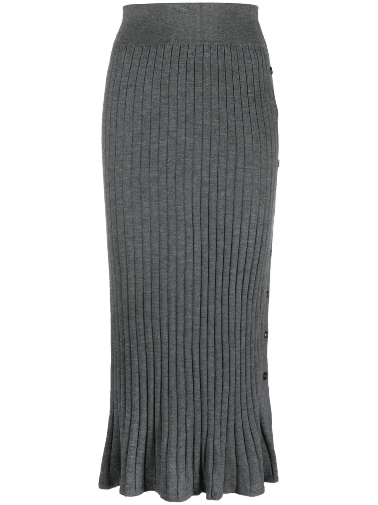 Katie ribbed-knit button-detail long skirt