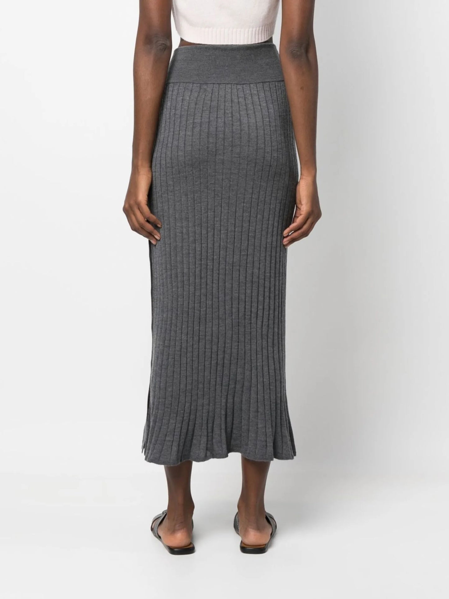 Katie ribbed-knit button-detail long skirt