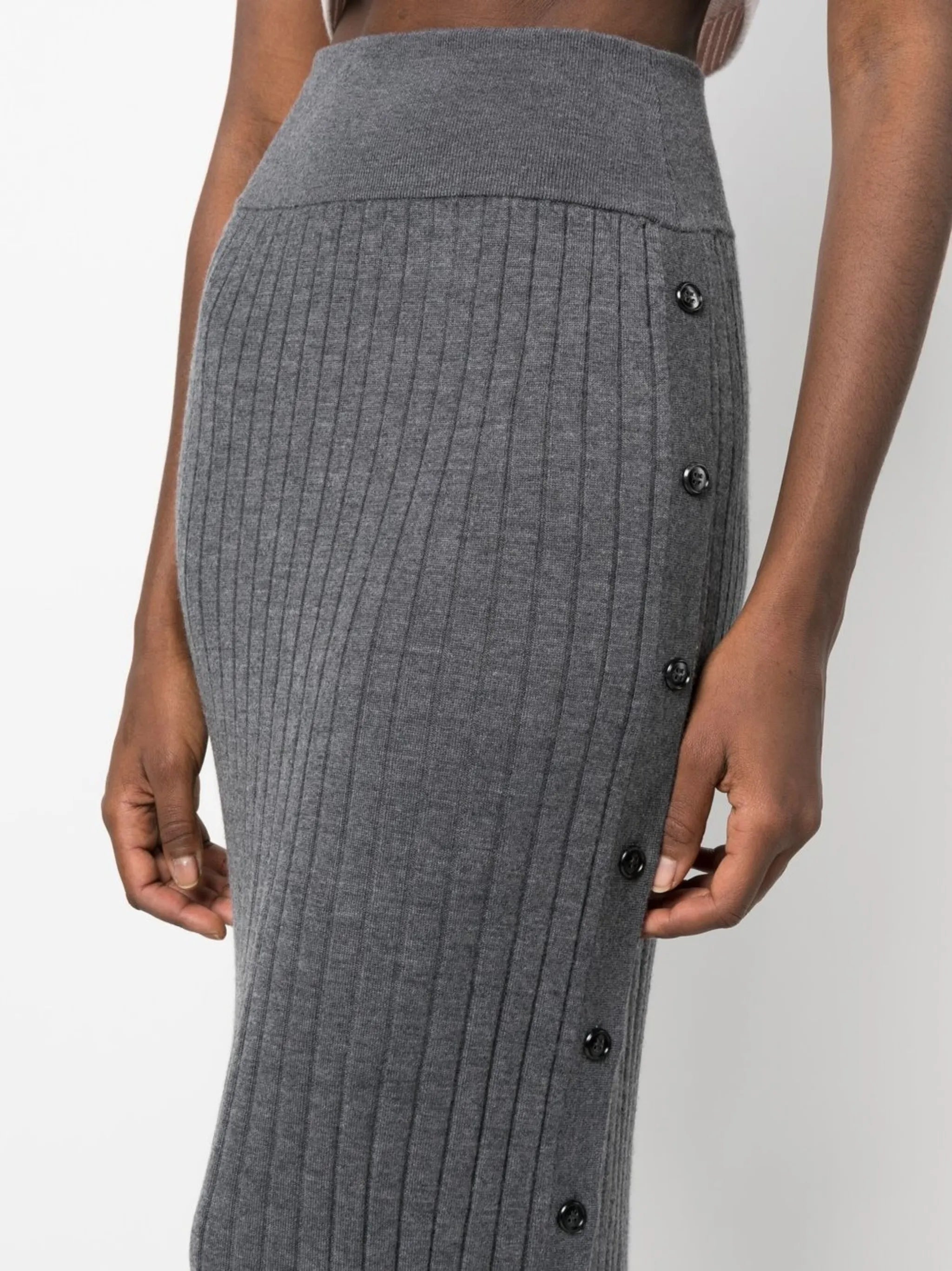 Katie ribbed-knit button-detail long skirt