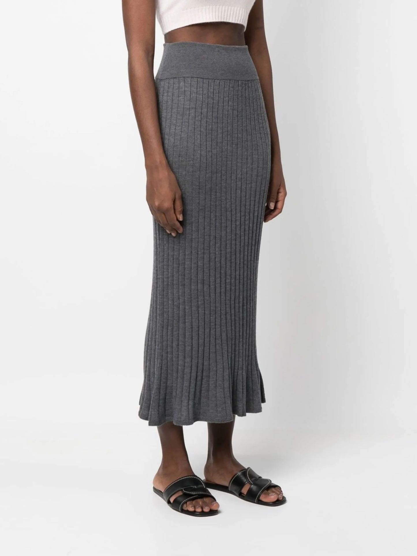 Katie ribbed-knit button-detail long skirt