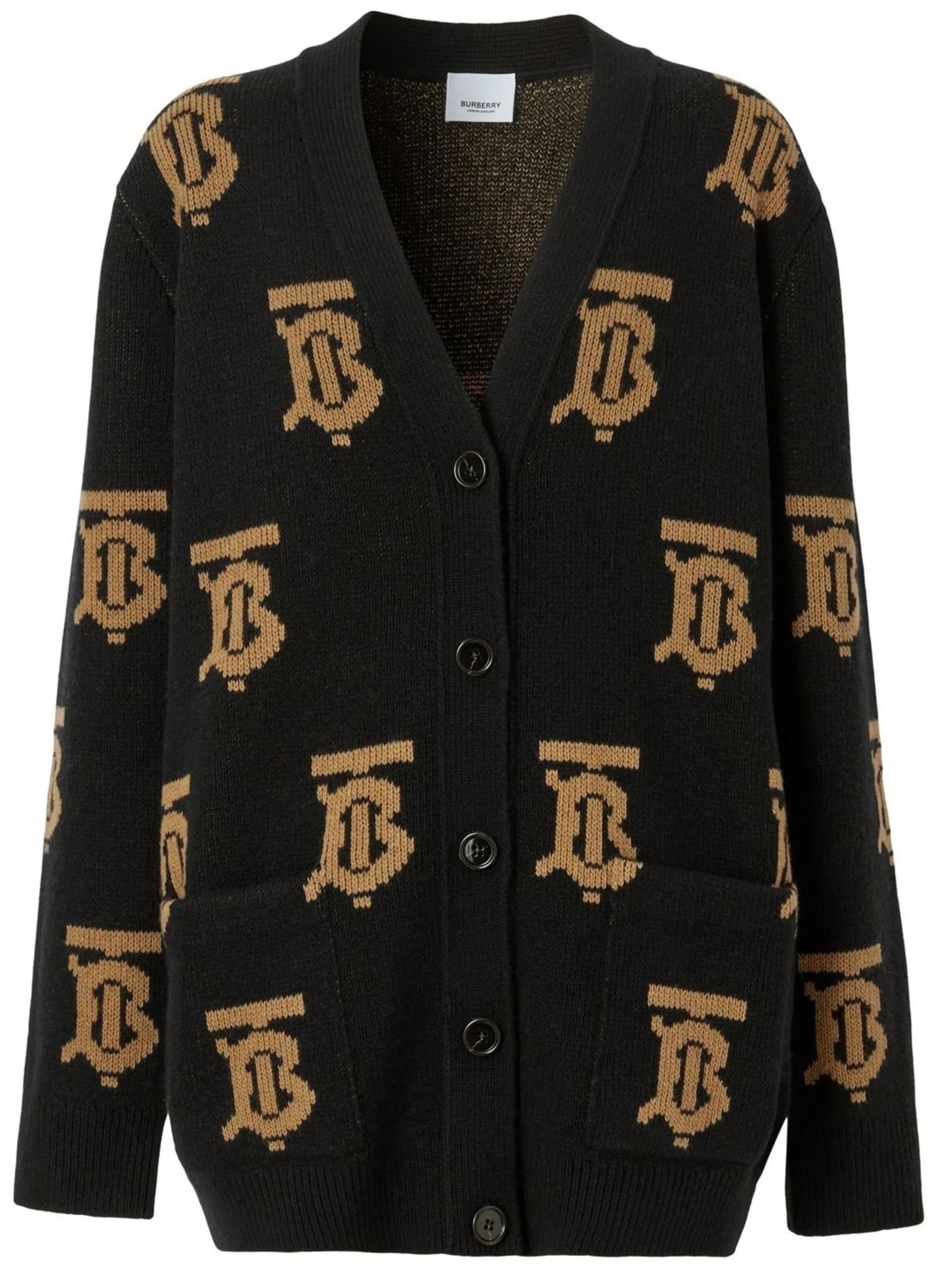 monogram-intarsia wool cardigan